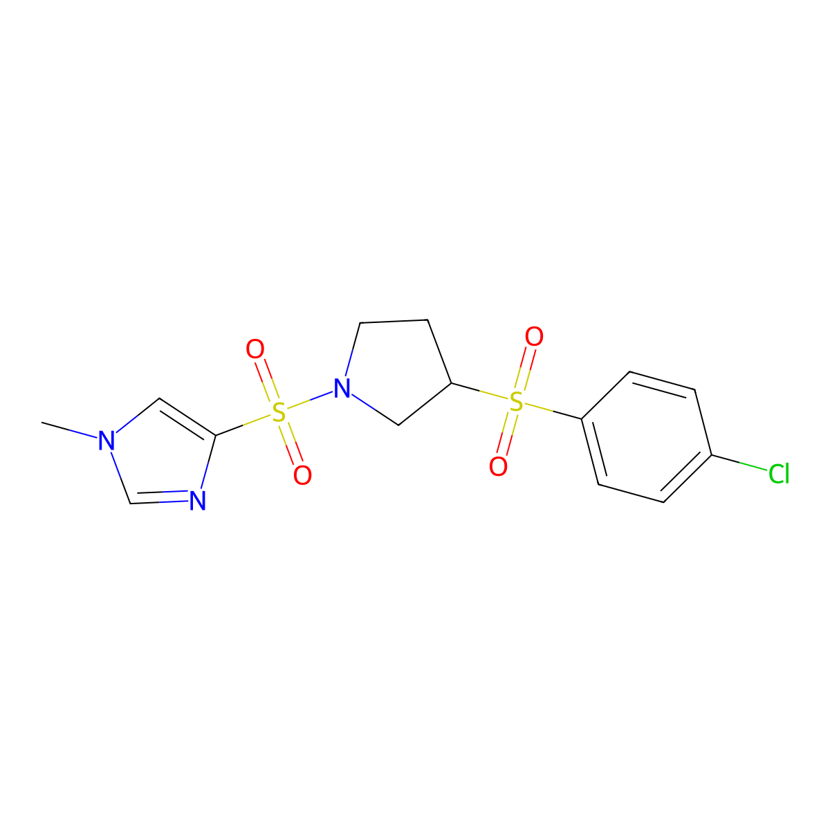 4-((3-((4-chlorophenyl)sulfonyl)pyrrolidin-1-yl)sulfonyl)-1-methyl-1H-imidazole molecular structure, CAS 1448047-01-5