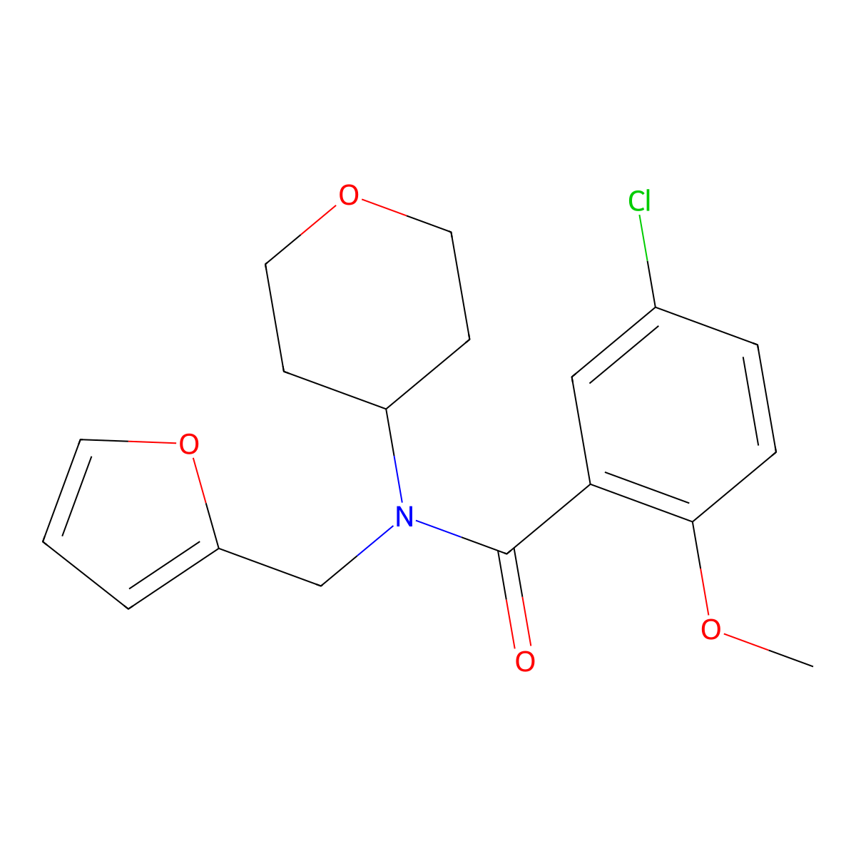 5-chloro-N-(furan-2-ylmethyl)-2-methoxy-N-(tetrahydro-2H-pyran-4-yl)benzamide molecular structure, CAS 1448047-03-7