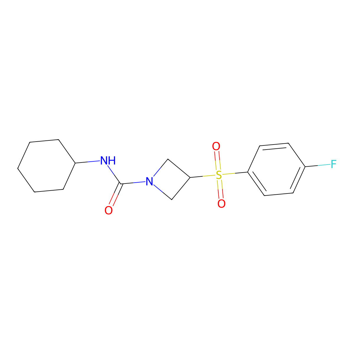 N-cyclohexyl-3-((4-fluorophenyl)sulfonyl)azetidine-1-carboxamide molecular structure, CAS 1448047-06-0