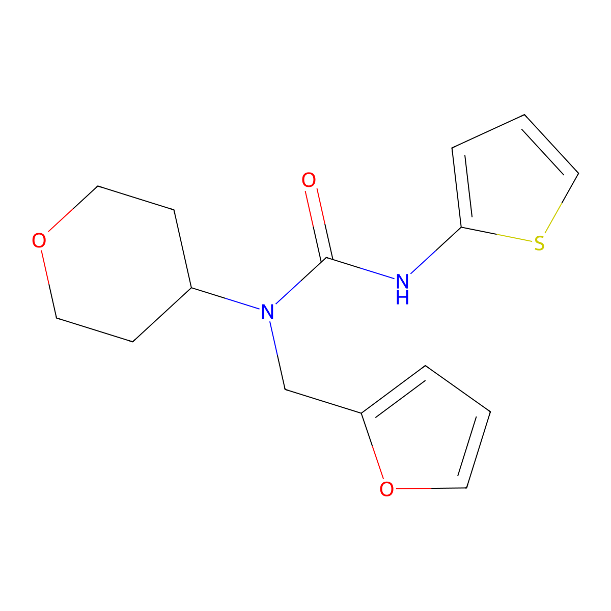1-(furan-2-ylmethyl)-1-(tetrahydro-2H-pyran-4-yl)-3-(thiophen-2-yl)urea molecular structure, CAS 1448047-11-7