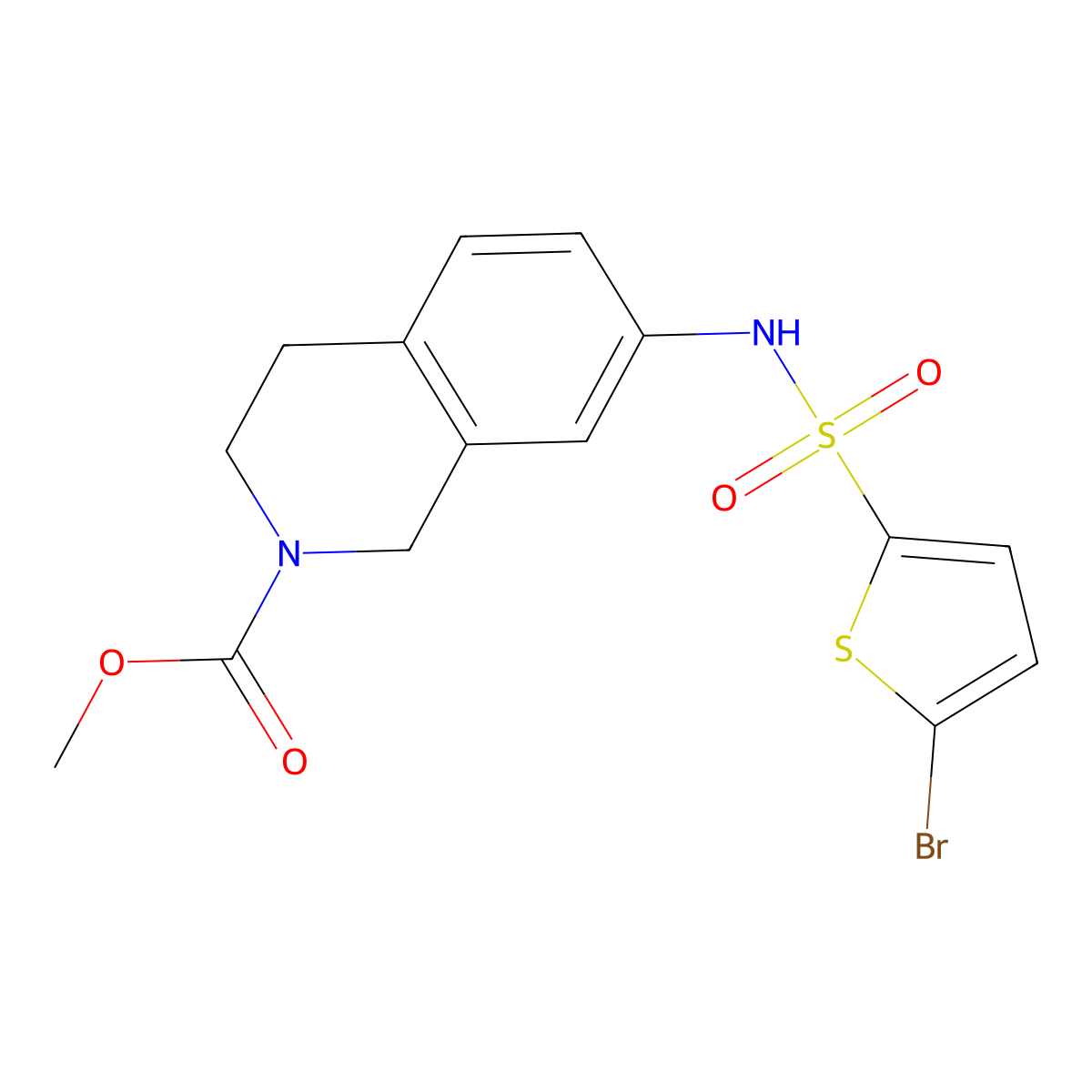 methyl 7-(5-bromothiophene-2-sulfonamido)-3,4-dihydroisoquinoline-2(1H)-carboxylate molecular structure, CAS 1448047-17-3