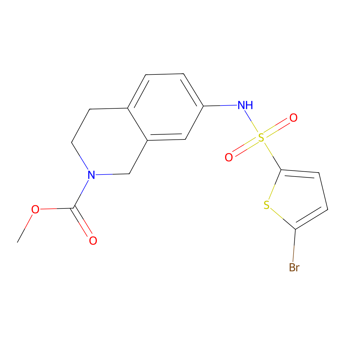 methyl 7-(5-bromothiophene-2-sulfonamido)-3,4-dihydroisoquinoline-2(1H)-carboxylate molecular structure, CAS 1448047-17-3