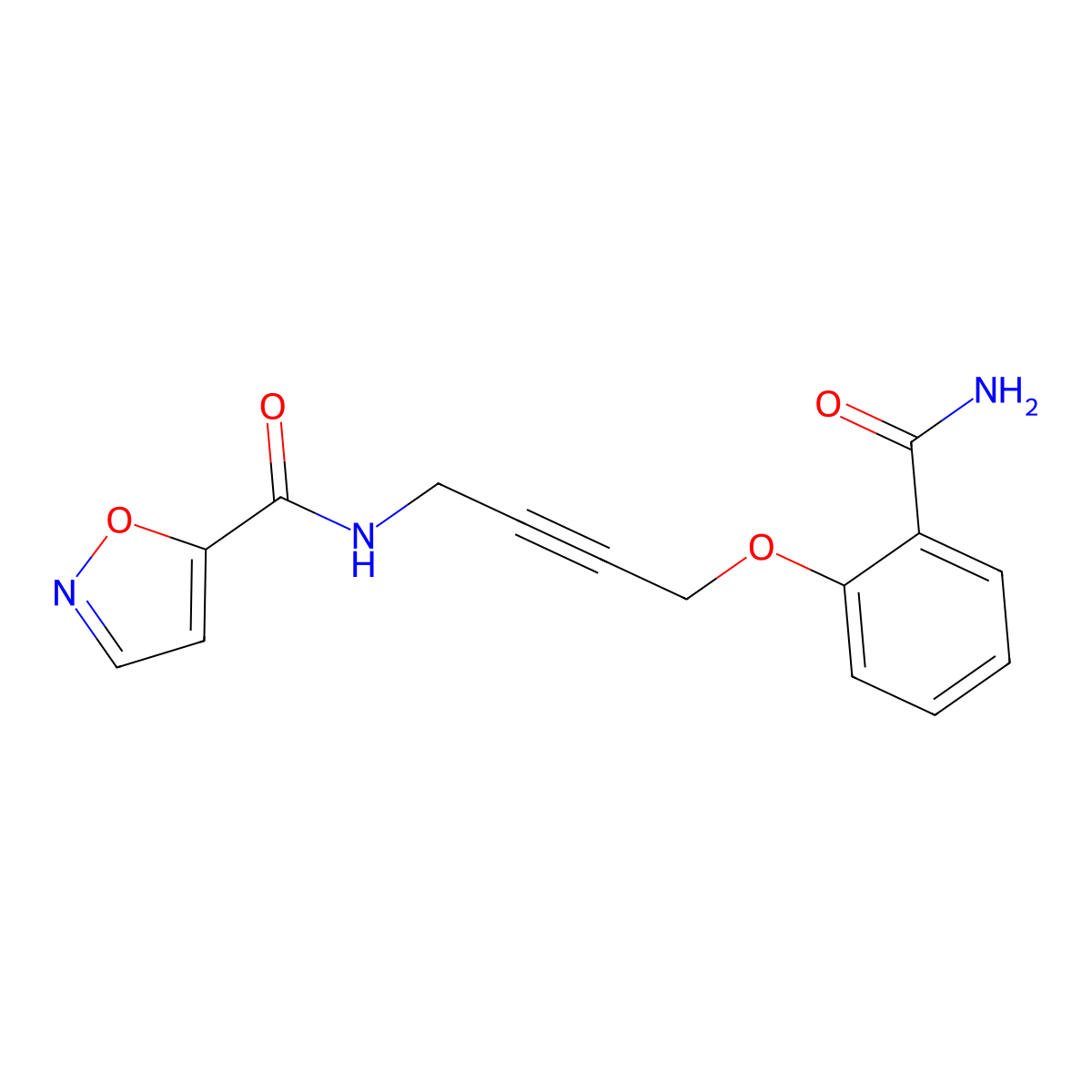N-(4-(2-carbamoylphenoxy)but-2-yn-1-yl)isoxazole-5-carboxamide molecular structure, CAS 1448047-18-4