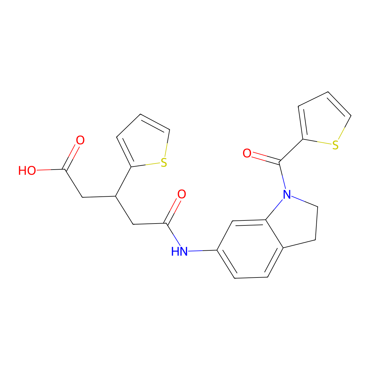 5-Oxo-3-(thiophen-2-yl)-5-((1-(thiophene-2-carbonyl)indolin-6-yl)amino)pentanoic acid molecular structure, CAS 1448047-20-8