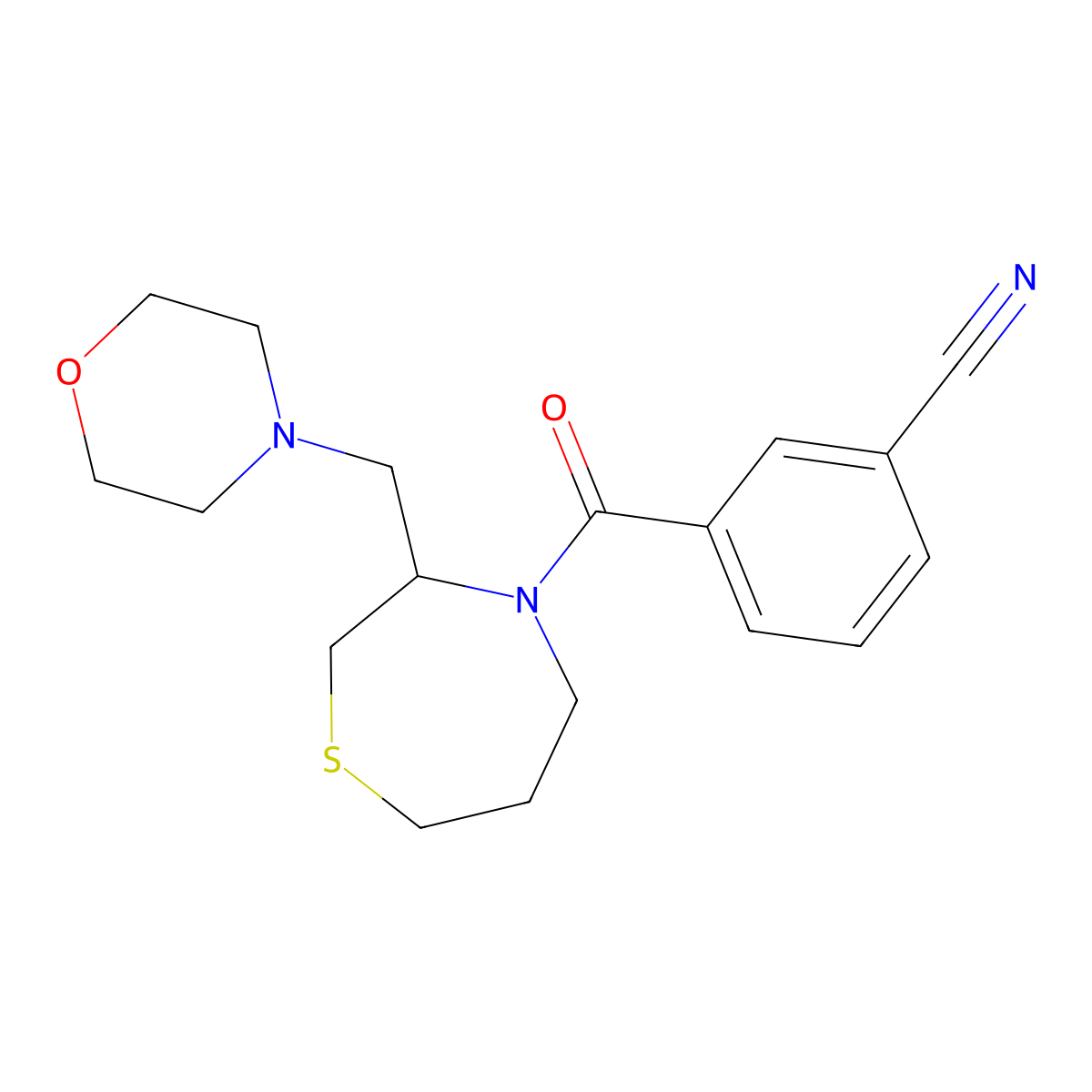 3-(3-(Morpholinomethyl)-1,4-thiazepane-4-carbonyl)benzonitrile molecular structure, CAS 1448047-23-1