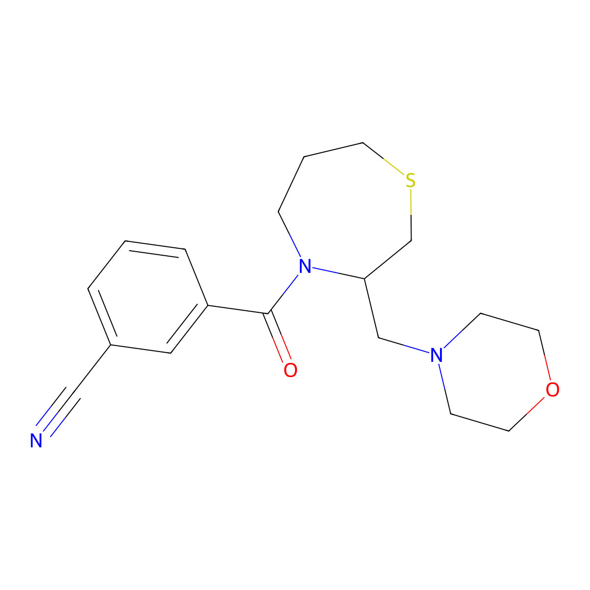 3-(3-(Morpholinomethyl)-1,4-thiazepane-4-carbonyl)benzonitrile molecular structure, CAS 1448047-23-1