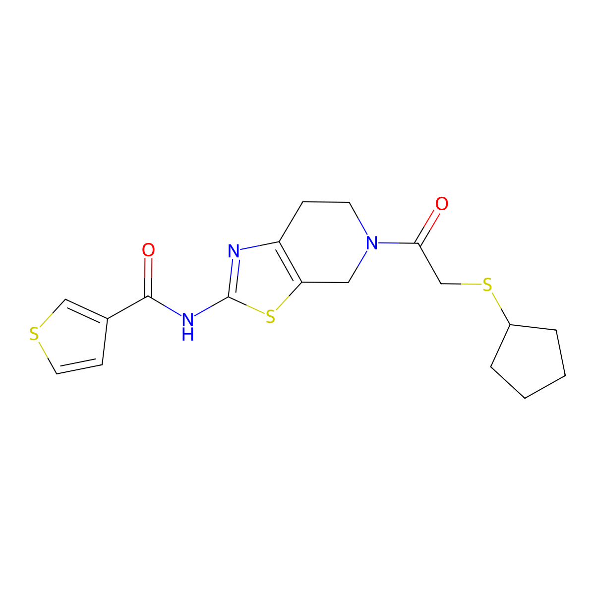 N-(5-(2-(cyclopentylthio)acetyl)-4,5,6,7-tetrahydrothiazolo[5,4-c]pyridin-2-yl)thiophene-3-carboxamide molecular structure, CAS 1448047-26-4