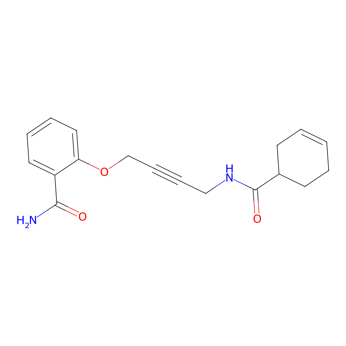 2-((4-(Cyclohex-3-enecarboxamido)but-2-yn-1-yl)oxy)benzamide molecular structure, CAS 1448047-27-5