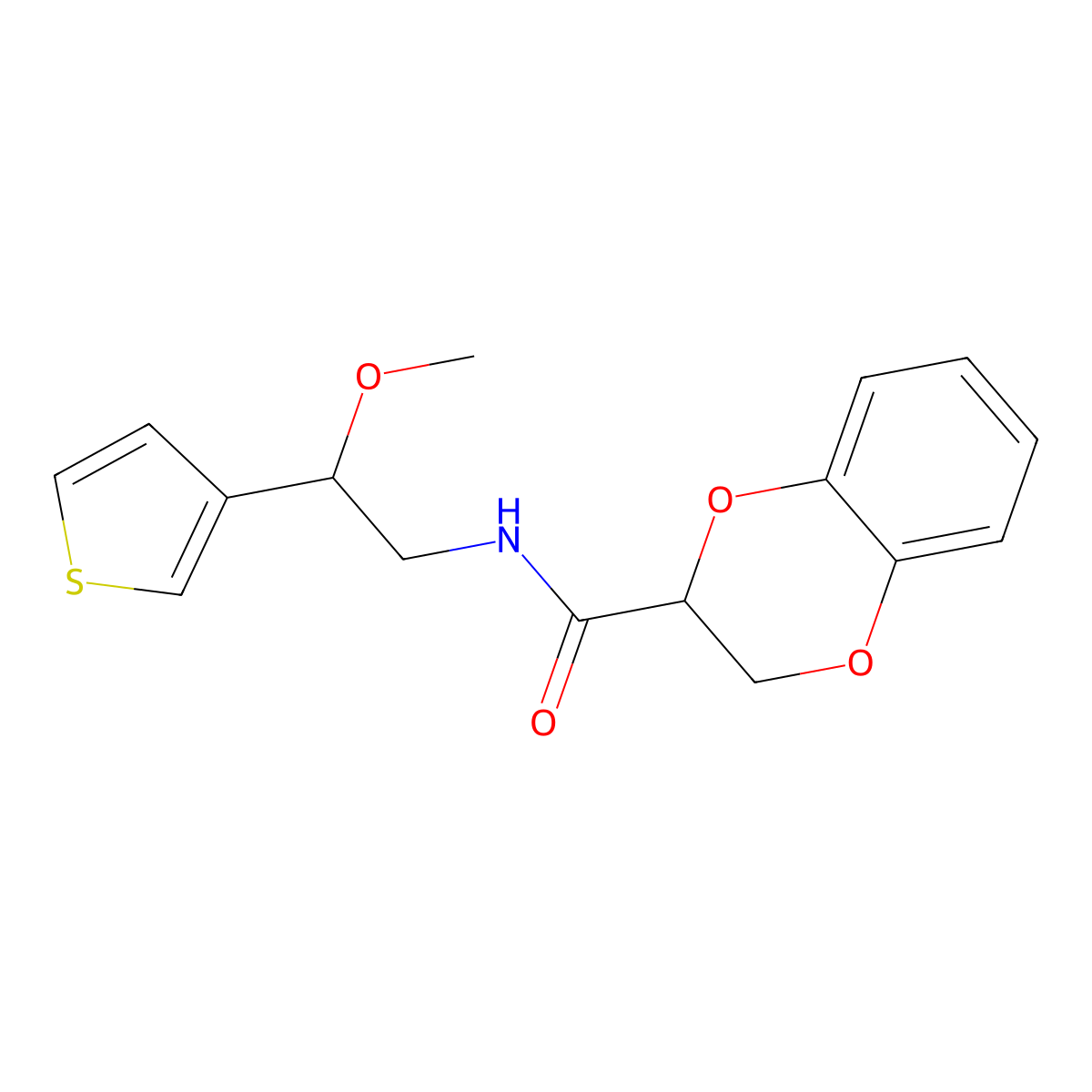 N-(2-methoxy-2-(thiophen-3-yl)ethyl)-2,3-dihydrobenzo[b][1,4]dioxine-2-carboxamide molecular structure, CAS 1448047-29-7