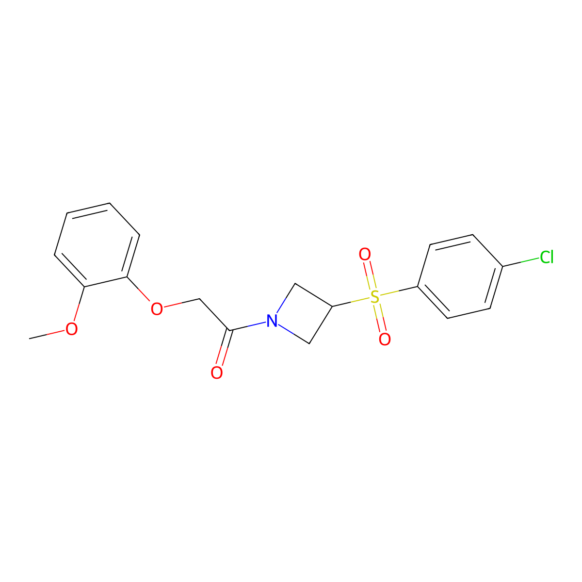 1-(3-((4-Chlorophenyl)sulfonyl)azetidin-1-yl)-2-(2-methoxyphenoxy)ethanone molecular structure, CAS 1448047-31-1