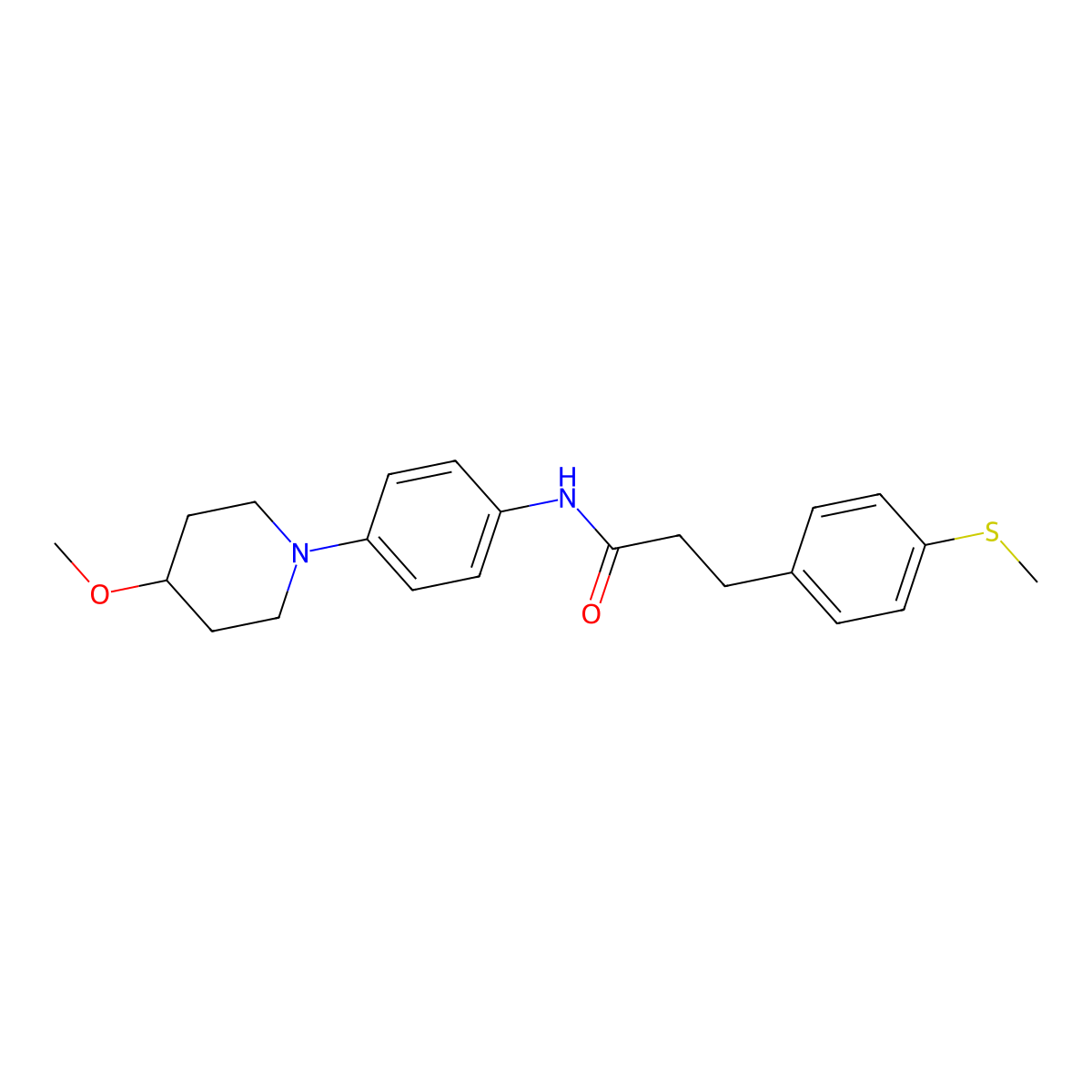 N-(4-(4-methoxypiperidin-1-yl)phenyl)-3-(4-(methylthio)phenyl)propanamide molecular structure, CAS 1448047-47-9