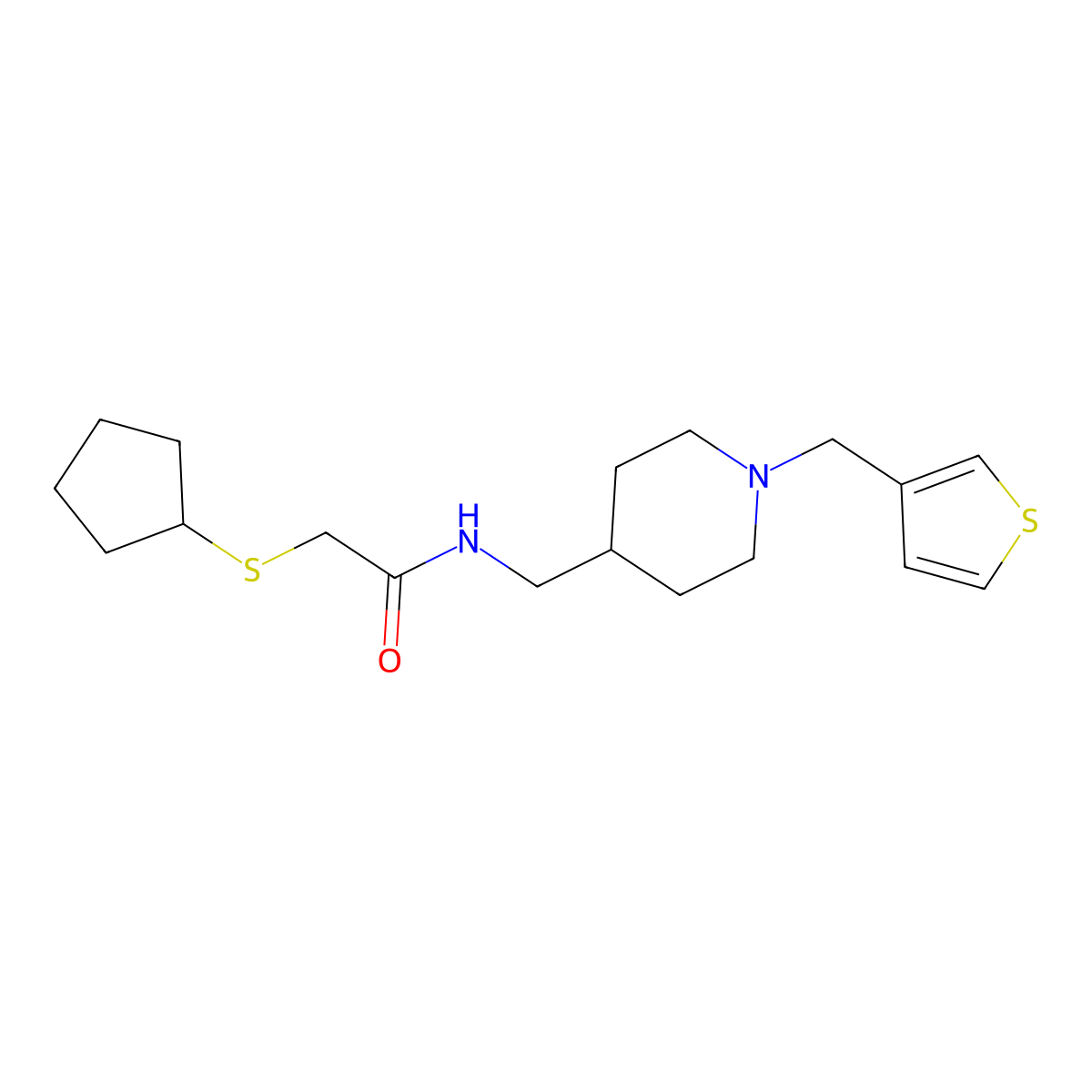 2-(cyclopentylthio)-N-((1-(thiophen-3-ylmethyl)piperidin-4-yl)methyl)acetamide molecular structure, CAS 1448047-50-4