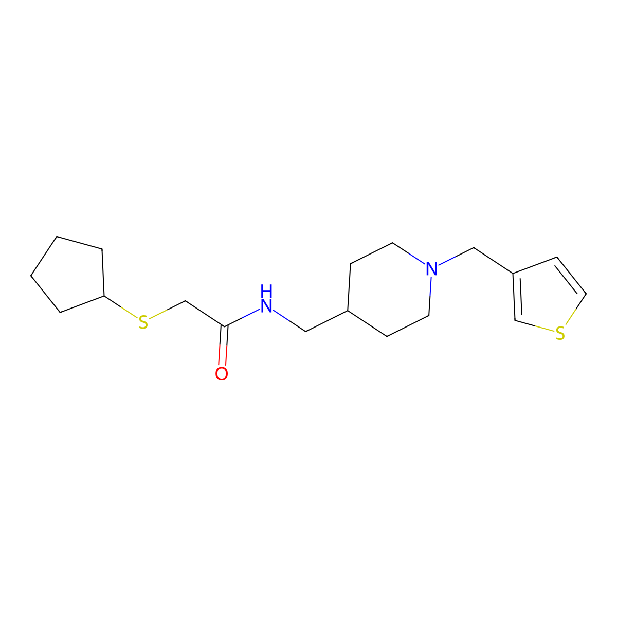 2-(cyclopentylthio)-N-((1-(thiophen-3-ylmethyl)piperidin-4-yl)methyl)acetamide molecular structure, CAS 1448047-50-4