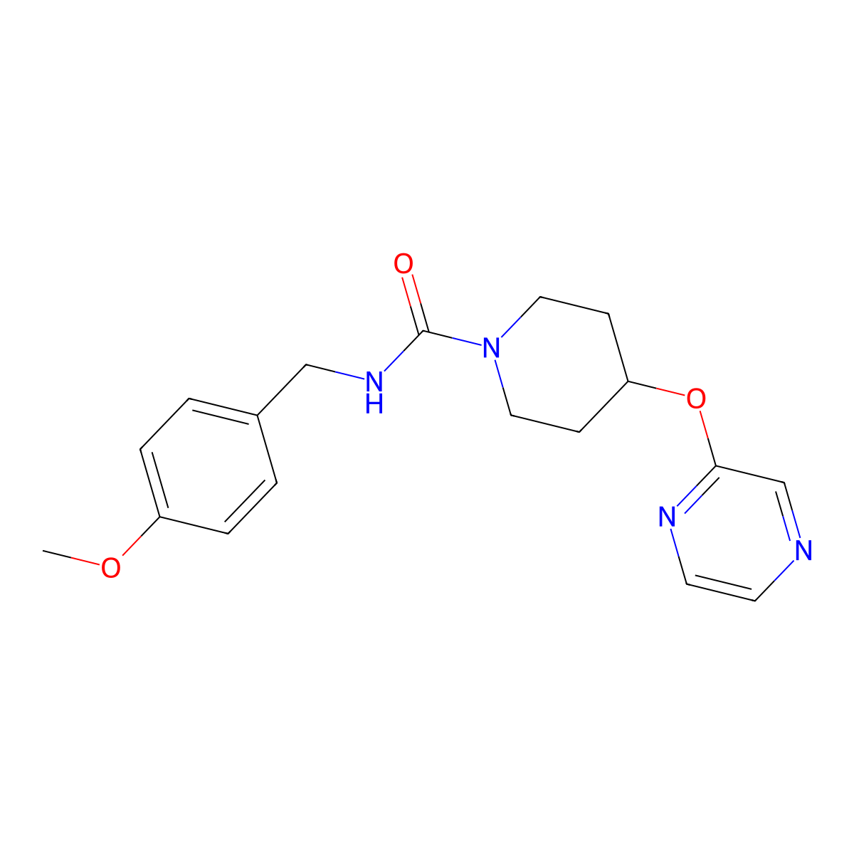 N-(4-methoxybenzyl)-4-(pyrazin-2-yloxy)piperidine-1-carboxamide molecular structure, CAS 1448047-56-0