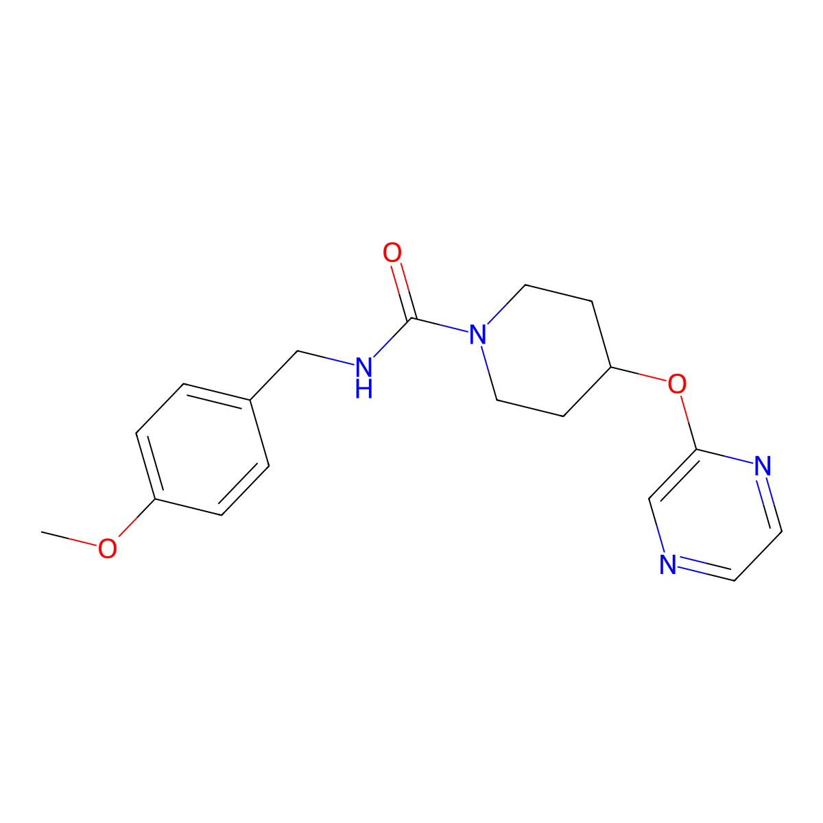 N-(4-methoxybenzyl)-4-(pyrazin-2-yloxy)piperidine-1-carboxamide molecular structure, CAS 1448047-56-0