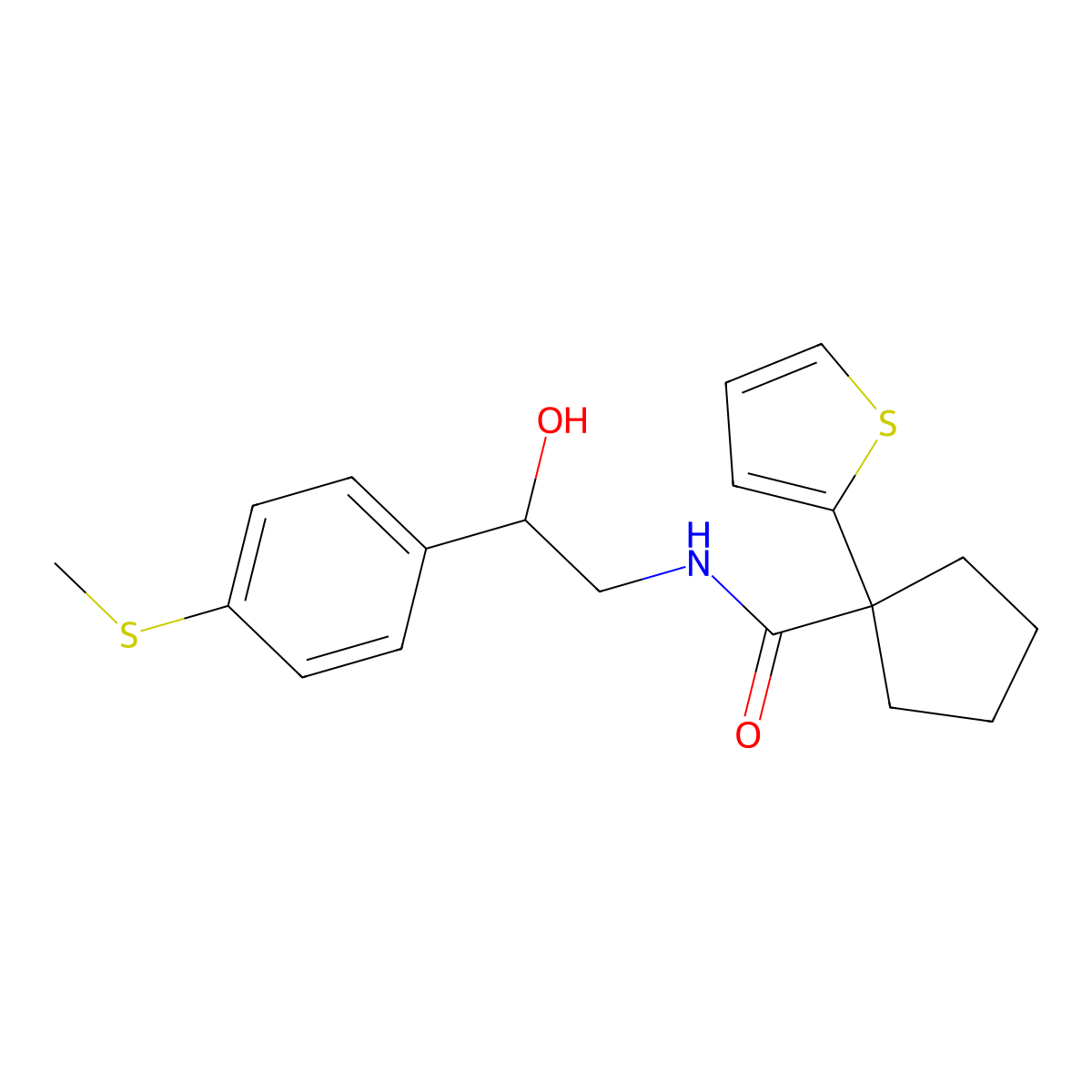 N-(2-hydroxy-2-(4-(methylthio)phenyl)ethyl)-1-(thiophen-2-yl)cyclopentanecarboxamide molecular structure, CAS 1448047-60-6