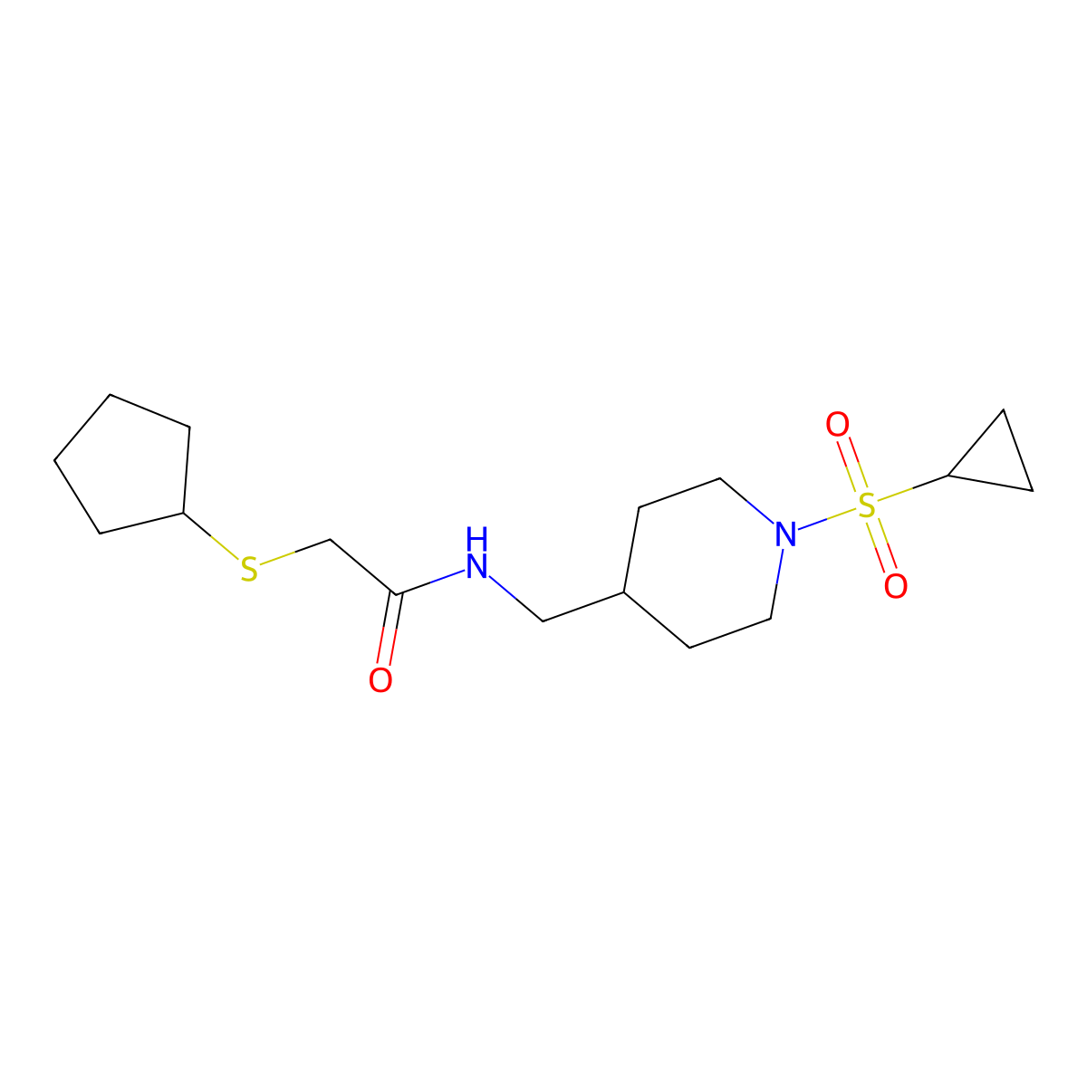 2-(cyclopentylthio)-N-((1-(cyclopropylsulfonyl)piperidin-4-yl)methyl)acetamide molecular structure, CAS 1448047-62-8