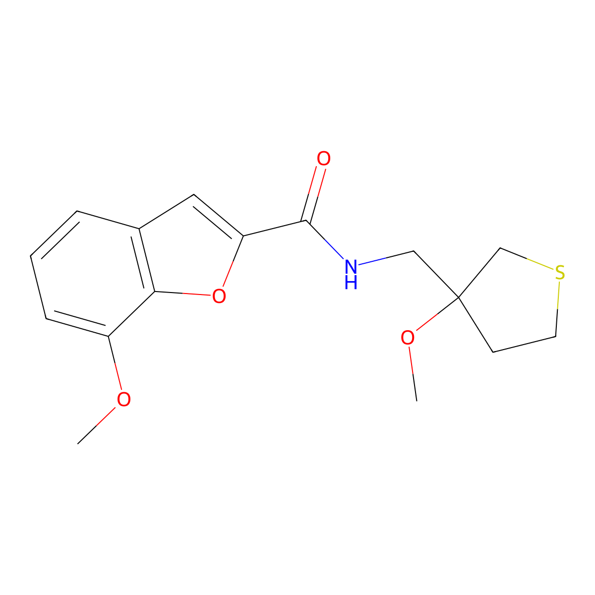 7-methoxy-N-((3-methoxytetrahydrothiophen-3-yl)methyl)benzofuran-2-carboxamide molecular structure, CAS 1448047-71-9