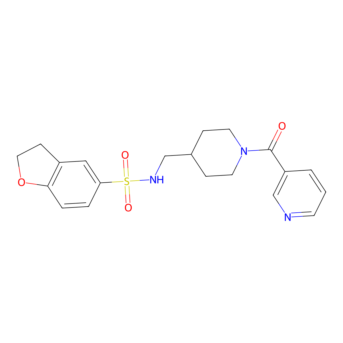 N-((1-nicotinoylpiperidin-4-yl)methyl)-2,3-dihydrobenzofuran-5-sulfonamide molecular structure, CAS 1448047-72-0