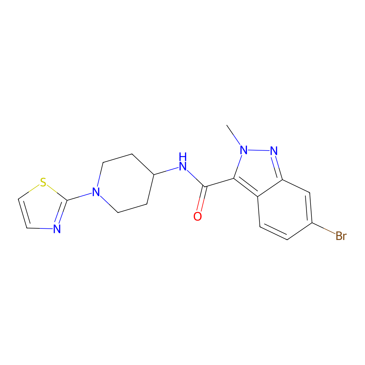 6-bromo-2-methyl-N-(1-(thiazol-2-yl)piperidin-4-yl)-2H-indazole-3-carboxamide molecular structure, CAS 1448047-73-1