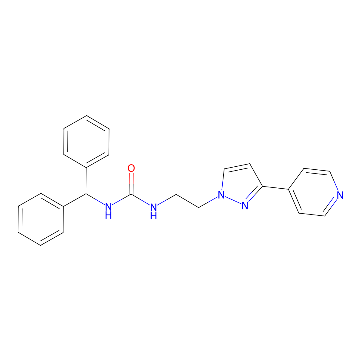 1-benzhydryl-3-(2-(3-(pyridin-4-yl)-1H-pyrazol-1-yl)ethyl)urea molecular structure, CAS 1448047-75-3