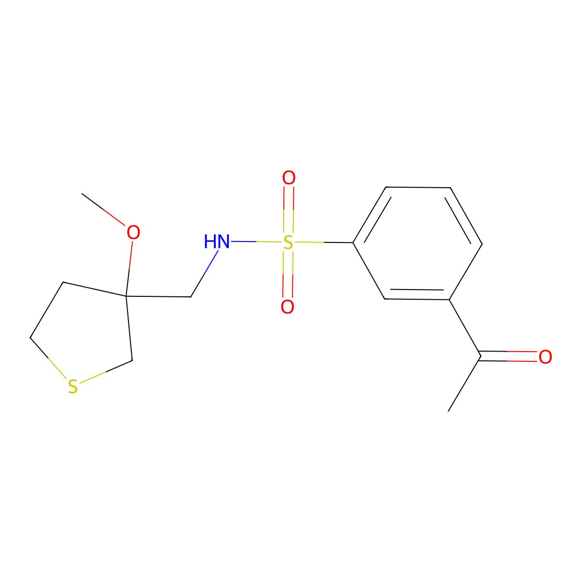 3-acetyl-N-((3-methoxytetrahydrothiophen-3-yl)methyl)benzenesulfonamide molecular structure, CAS 1448047-78-6