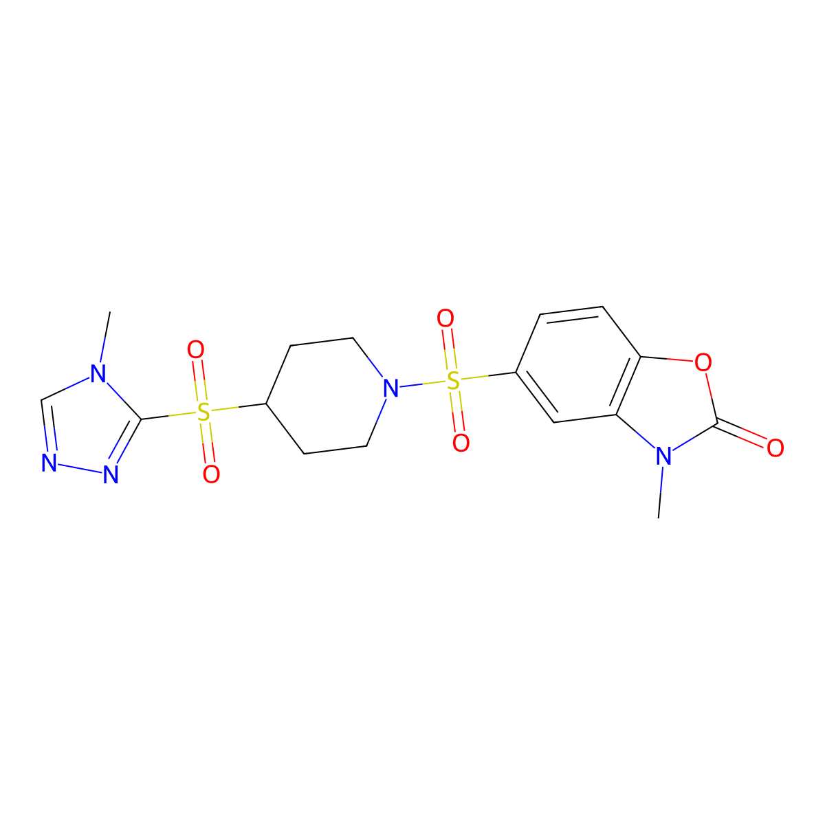 3-methyl-5-((4-((4-methyl-4H-1,2,4-triazol-3-yl)sulfonyl)piperidin-1-yl)sulfonyl)benzo[d]oxazol-2(3H)-one molecular structure, CAS 1448047-81-1