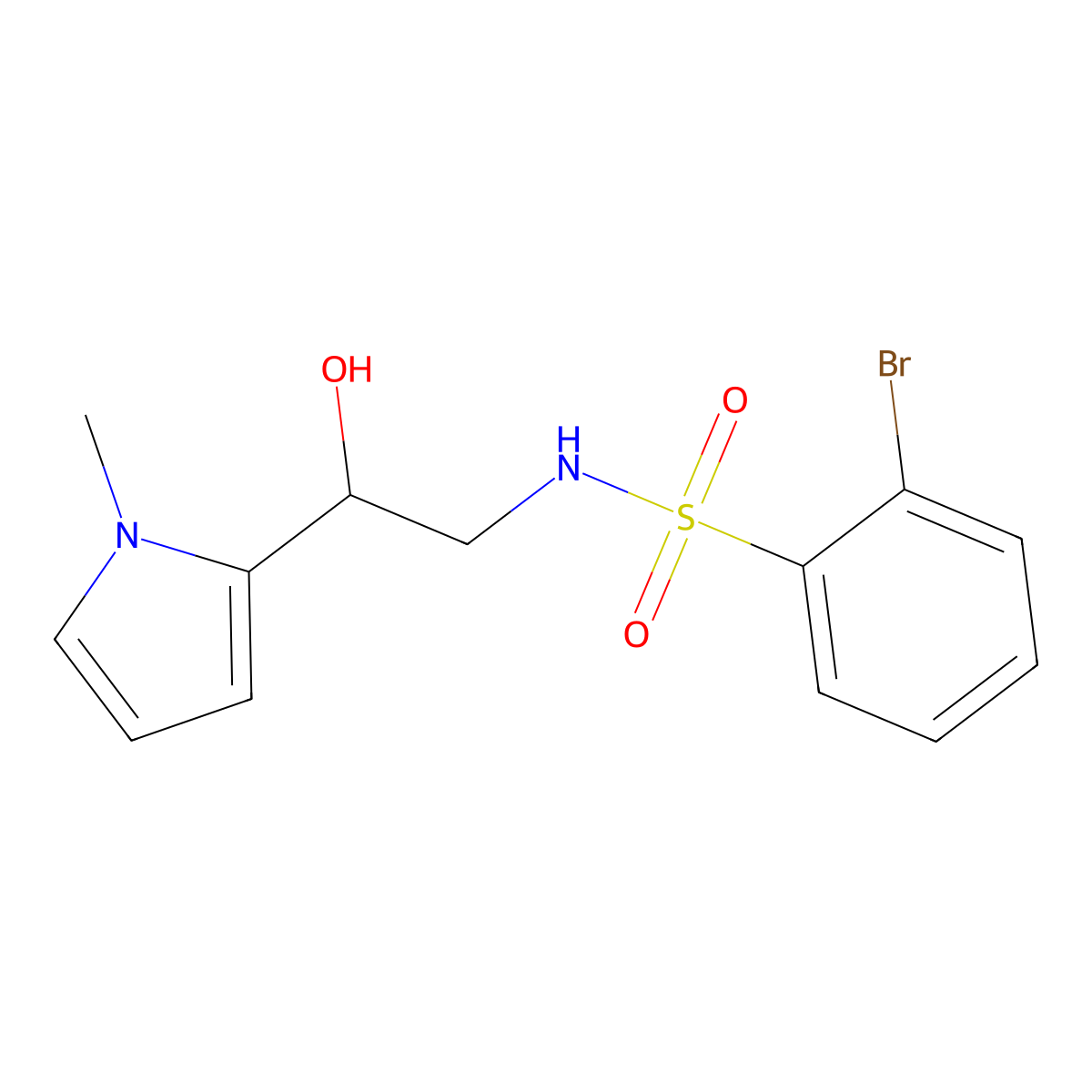 2-bromo-N-(2-hydroxy-2-(1-methyl-1H-pyrrol-2-yl)ethyl)benzenesulfonamide molecular structure, CAS 1448047-89-9