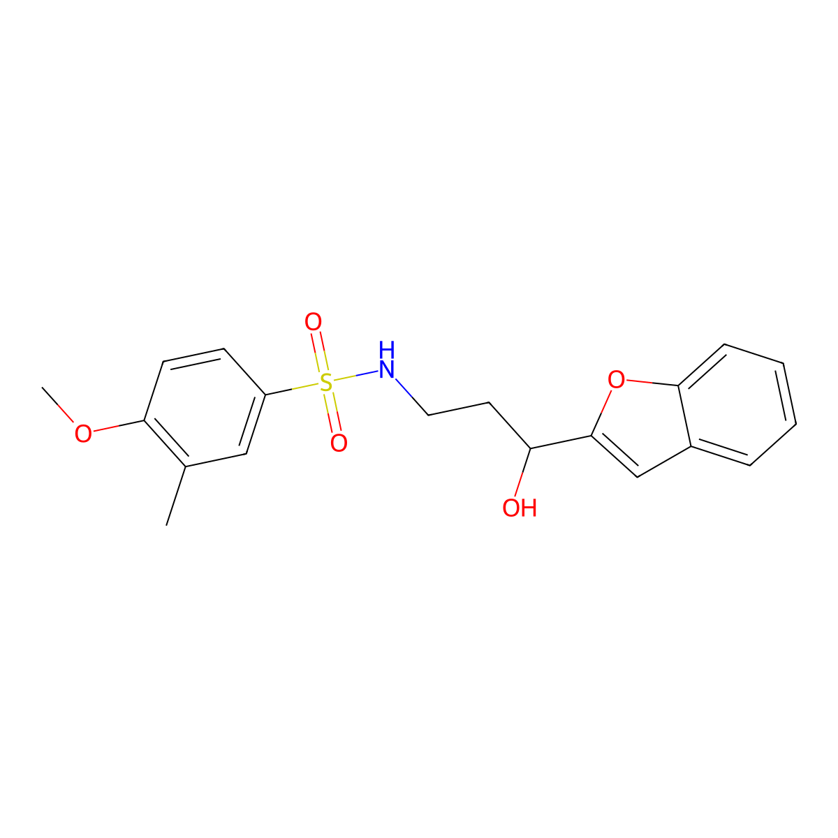 N-(3-(benzofuran-2-yl)-3-hydroxypropyl)-4-methoxy-3-methylbenzenesulfonamide molecular structure, CAS 1448047-90-2