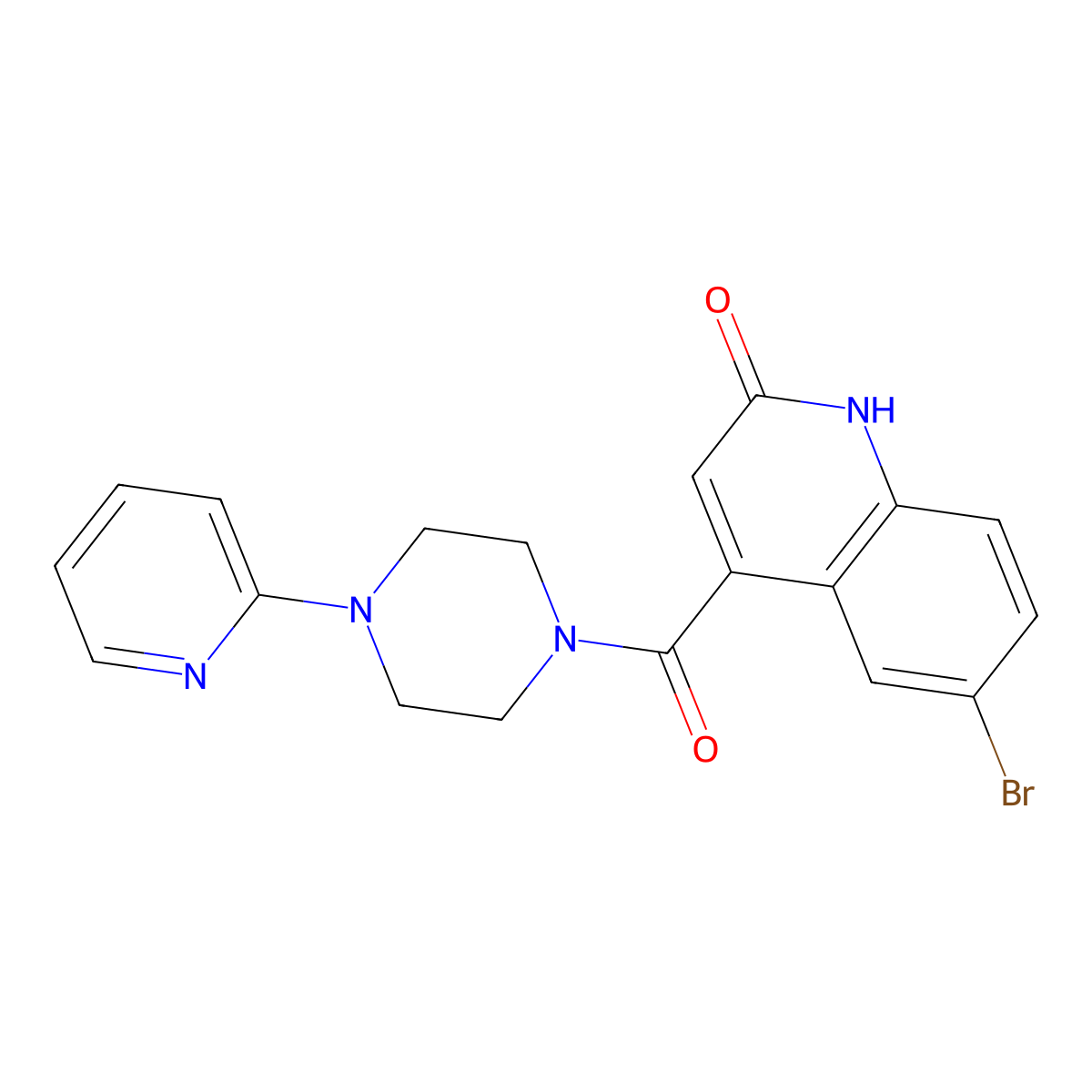 6-bromo-4-(4-(pyridin-2-yl)piperazine-1-carbonyl)quinolin-2(1H)-one molecular structure, CAS 1448047-92-4