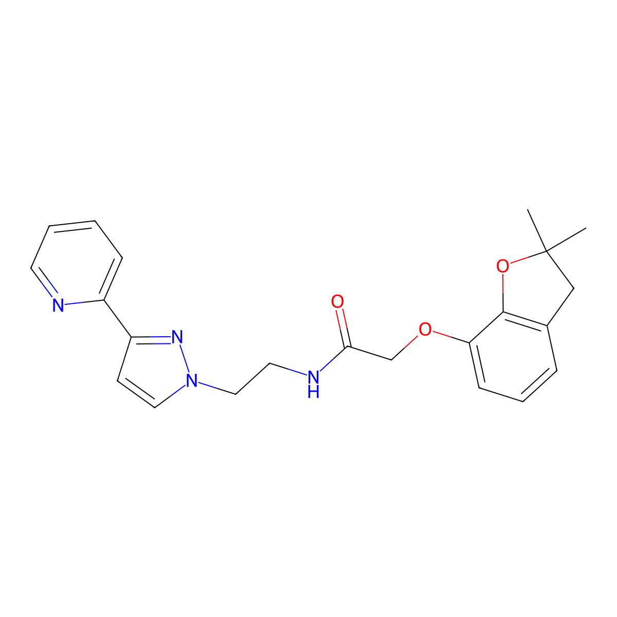 2-((2,2-dimethyl-2,3-dihydrobenzofuran-7-yl)oxy)-N-(2-(3-(pyridin-2-yl)-1H-pyrazol-1-yl)ethyl)acetamide molecular structure, CAS 1448047-94-6