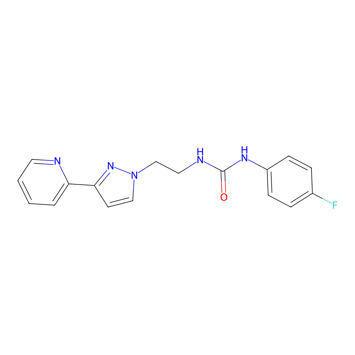 1-(4-fluorophenyl)-3-{2-[3-(pyridin-2-yl)-1H-pyrazol-1-yl]ethyl}urea molecular structure, CAS 1448048-00-7