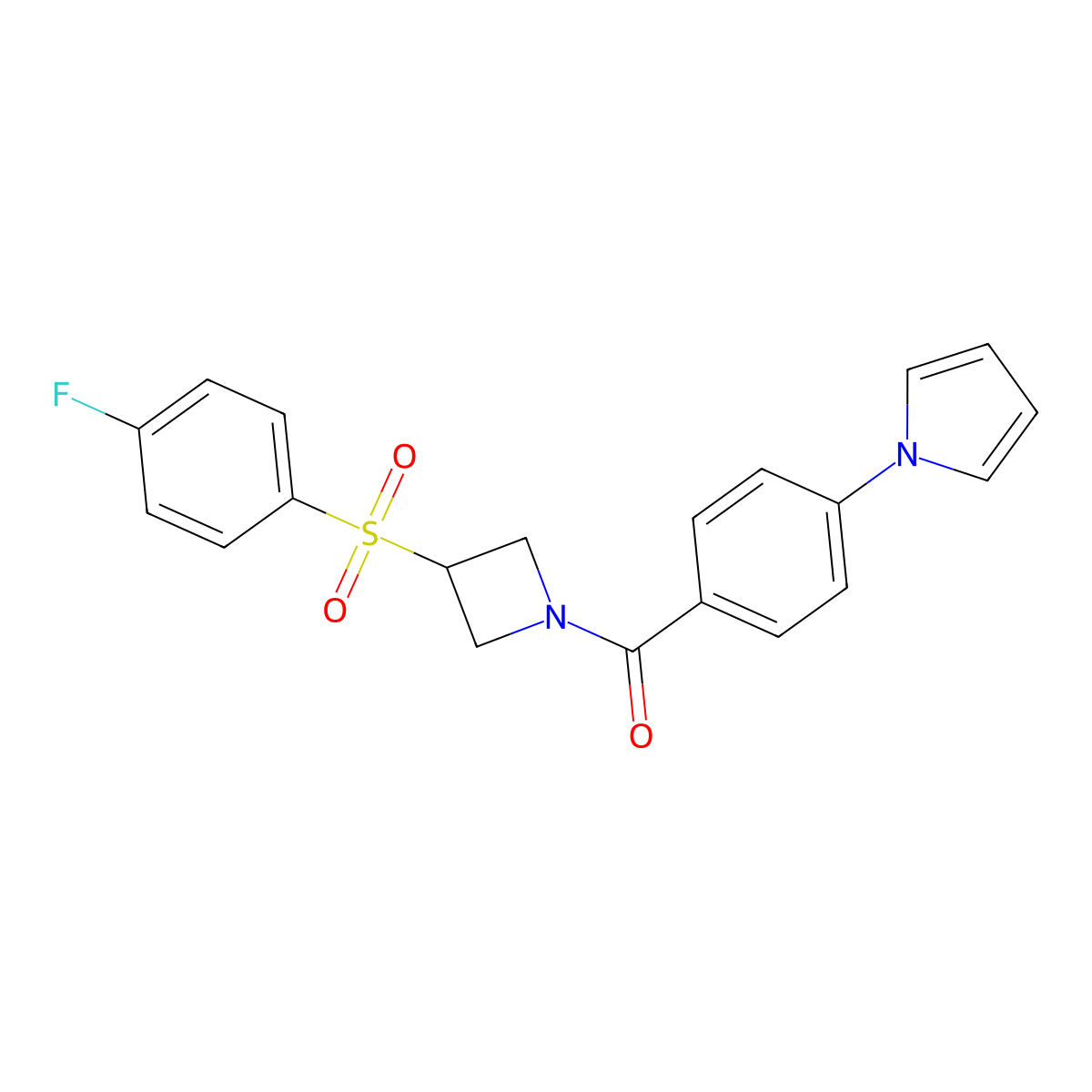 (4-(1H-pyrrol-1-yl)phenyl)(3-((4-fluorophenyl)sulfonyl)azetidin-1-yl)methanone molecular structure, CAS 1448048-01-8