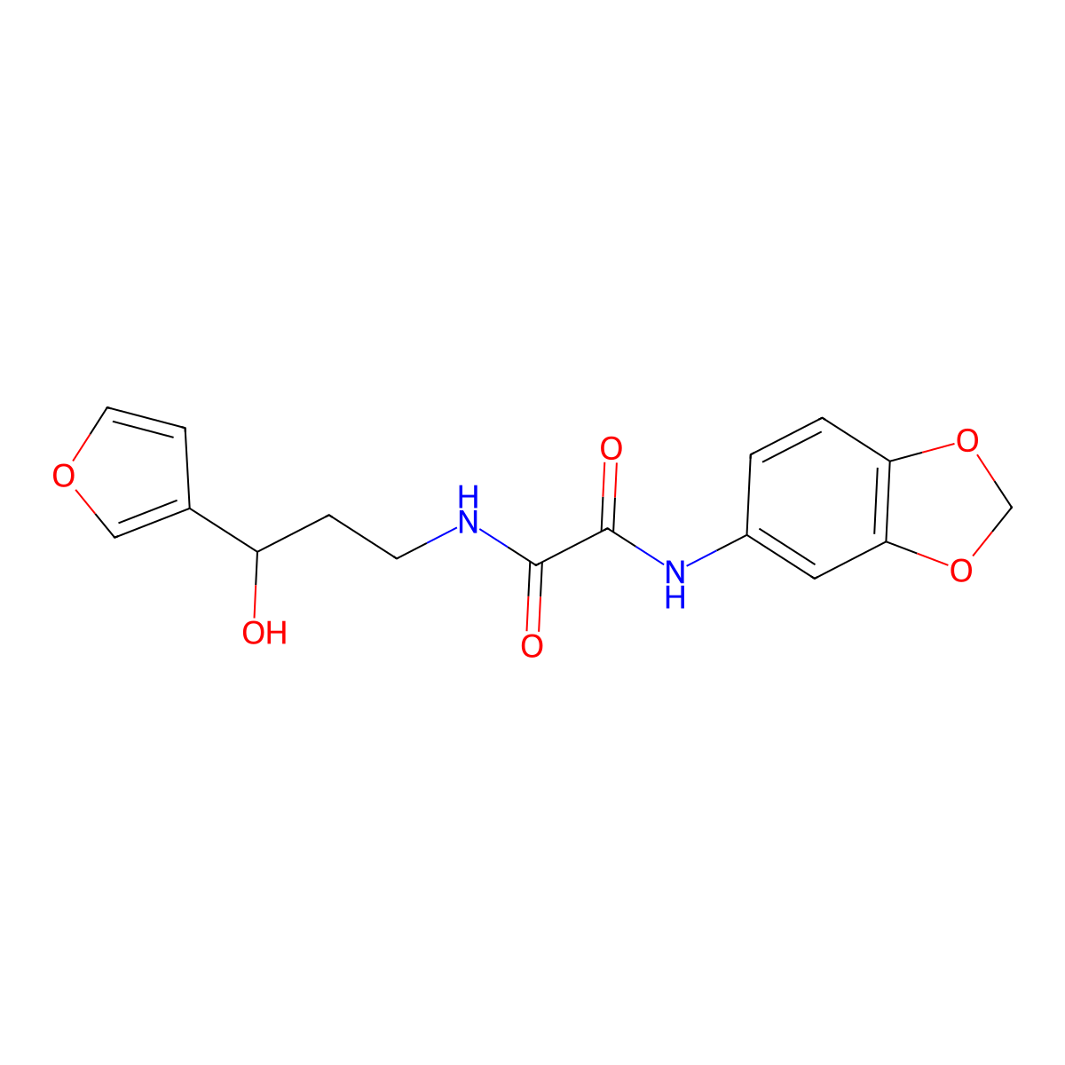 N1-(benzo[d][1,3]dioxol-5-yl)-N2-(3-(furan-3-yl)-3-hydroxypropyl)oxalamide molecular structure, CAS 1448048-03-0