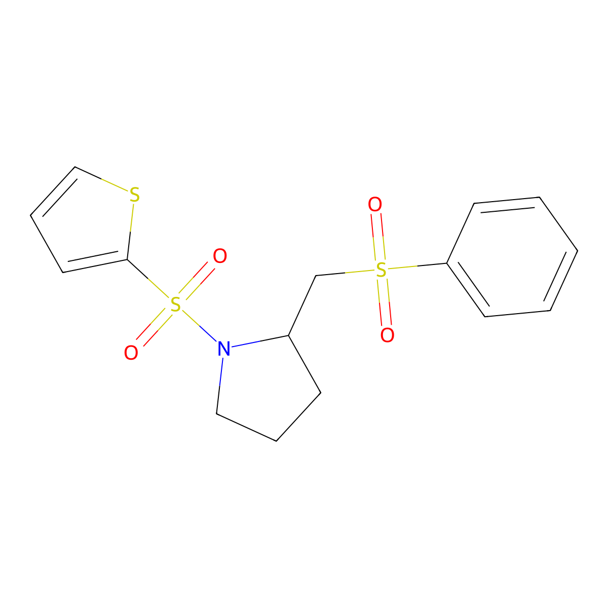2-((Phenylsulfonyl)methyl)-1-(thiophen-2-ylsulfonyl)pyrrolidine molecular structure, CAS 1448048-04-1