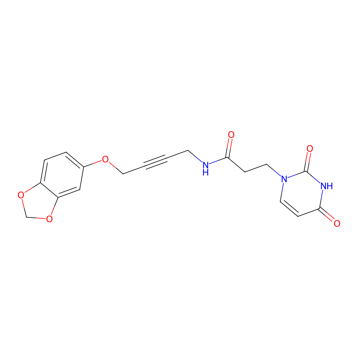 N-(4-(benzo[d][1,3]dioxol-5-yloxy)but-2-yn-1-yl)-3-(2,4-dioxo-3,4-dihydropyrimidin-1(2H)-yl)propanamide molecular structure, CAS 1448048-07-4