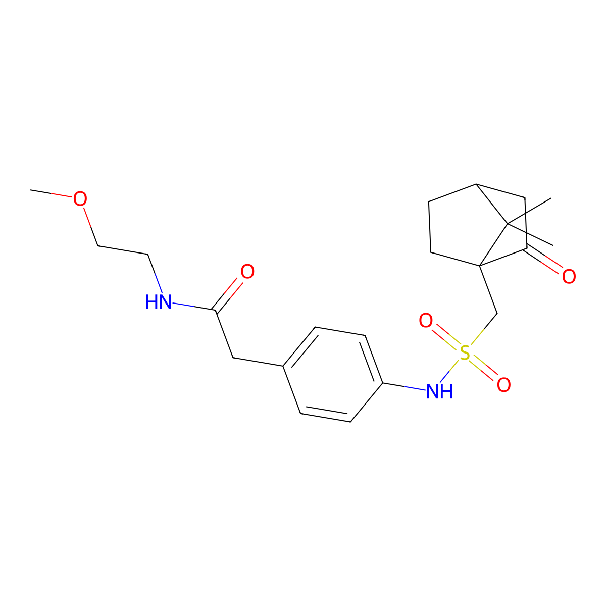 2-(4-((7,7-dimethyl-2-oxobicyclo[2.2.1]heptan-1-yl)methylsulfonamido)phenyl)-N-(2-methoxyethyl)acetamide molecular structure, CAS 1448048-14-3