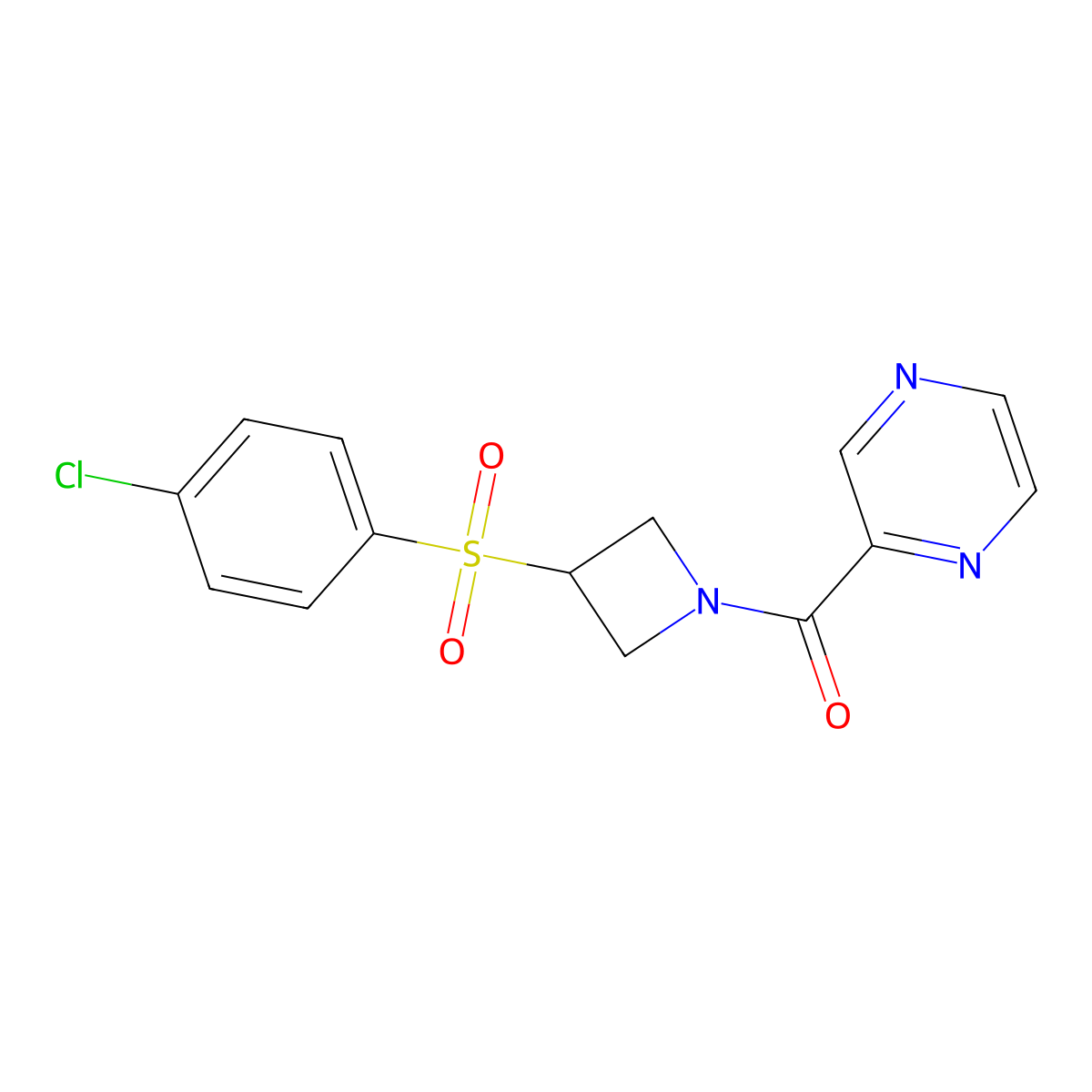 (3-((4-Chlorophenyl)sulfonyl)azetidin-1-yl)(pyrazin-2-yl)methanone molecular structure, CAS 1448048-17-6