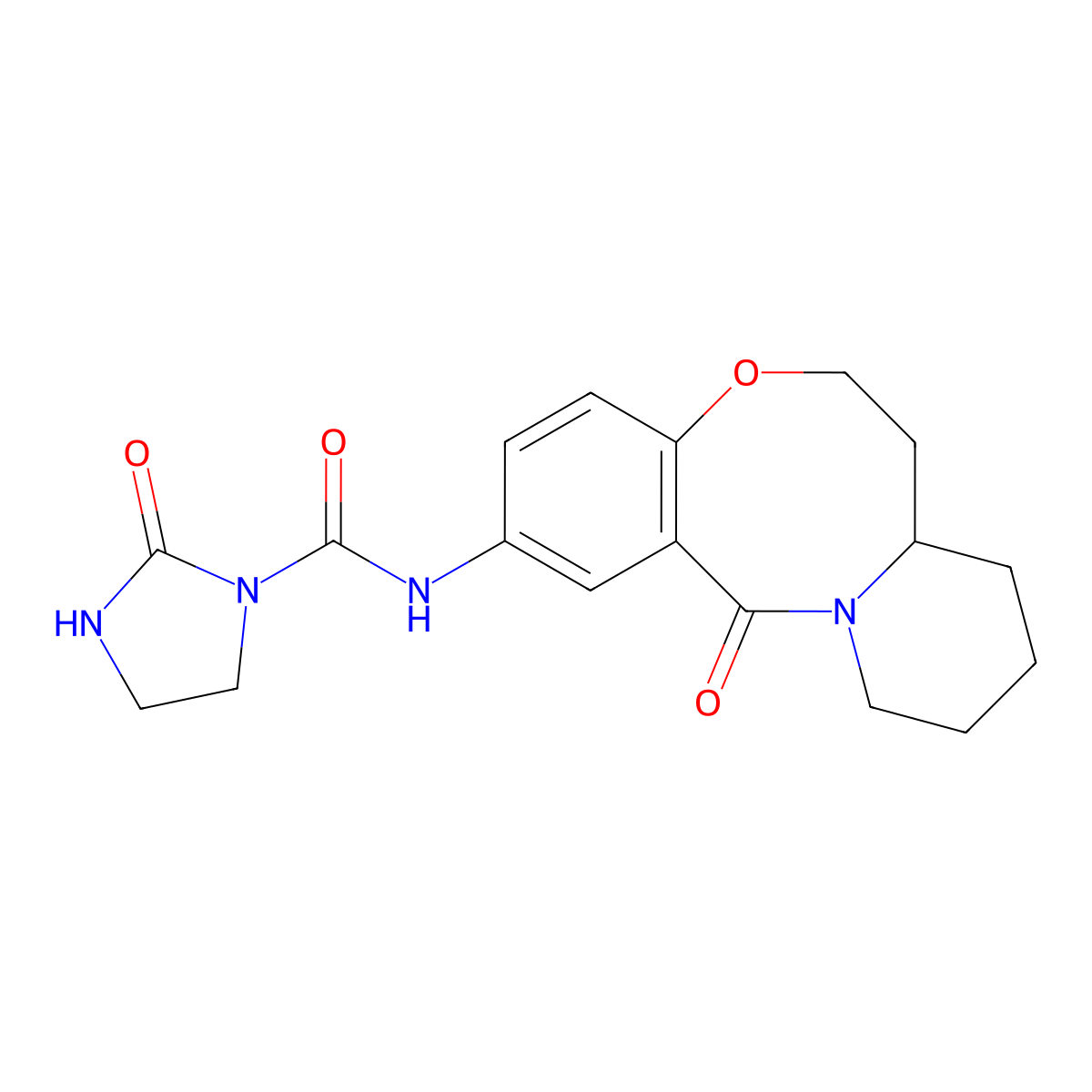 2-oxo-N-{2-oxo-9-oxa-1-azatricyclo[10.4.0.0^{3,8}]hexadeca-3,5,7-trien-5-yl}imidazolidine-1-carboxamide molecular structure, CAS 1448048-24-5