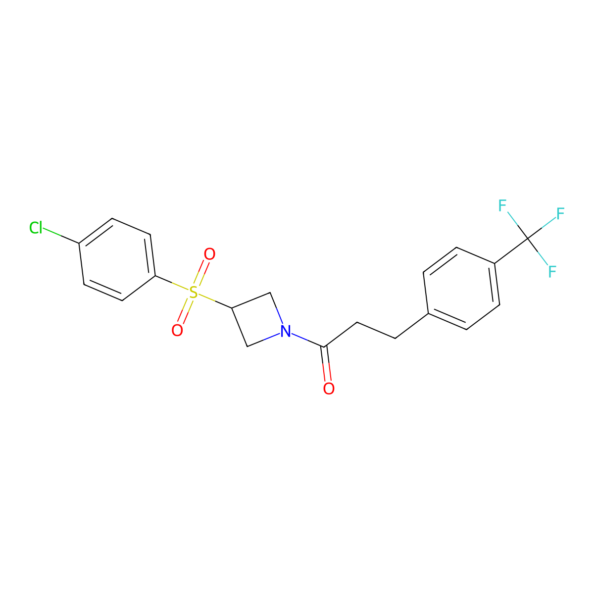1-(3-((4-Chlorophenyl)sulfonyl)azetidin-1-yl)-3-(4-(trifluoromethyl)phenyl)propan-1-one molecular structure, CAS 1448050-02-9