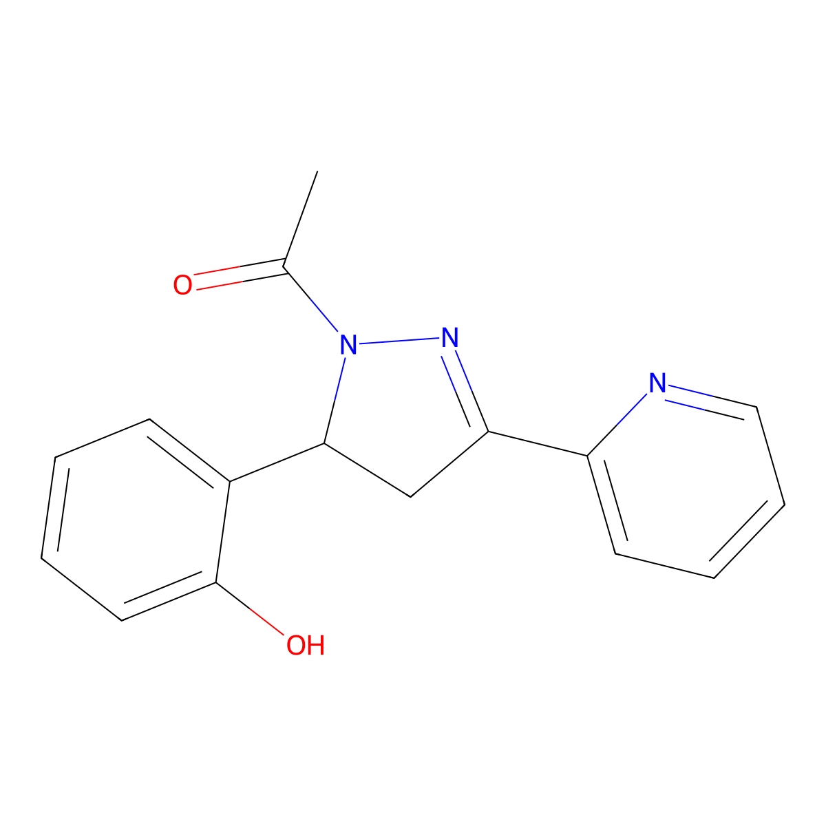 1-(5-(2-hydroxyphenyl)-3-(pyridin-2-yl)-4,5-dihydro-1H-pyrazol-1-yl)ethanone molecular structure, CAS 1448050-09-6