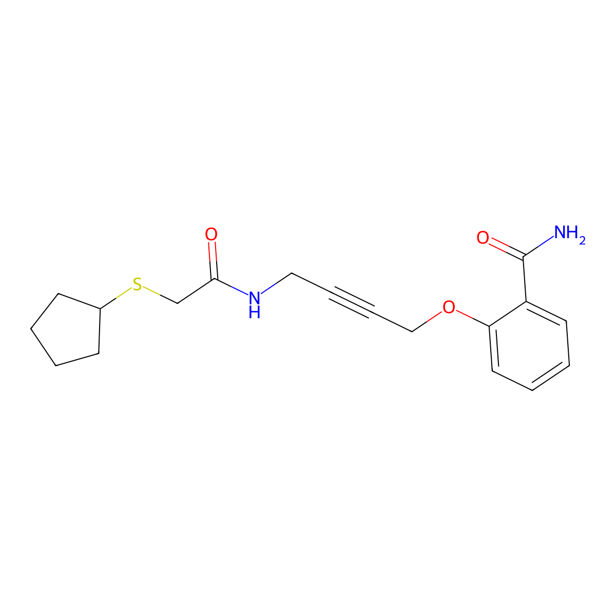 2-((4-(2-(Cyclopentylthio)acetamido)but-2-yn-1-yl)oxy)benzamide molecular structure, CAS 1448050-11-0