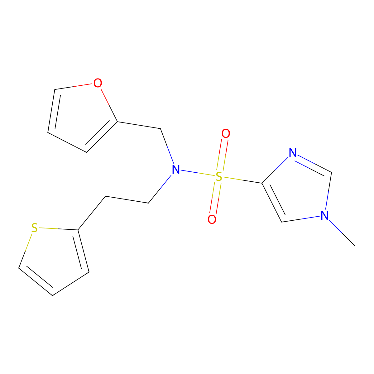 N-(furan-2-ylmethyl)-1-methyl-N-(2-(thiophen-2-yl)ethyl)-1H-imidazole-4-sulfonamide molecular structure, CAS 1448050-14-3