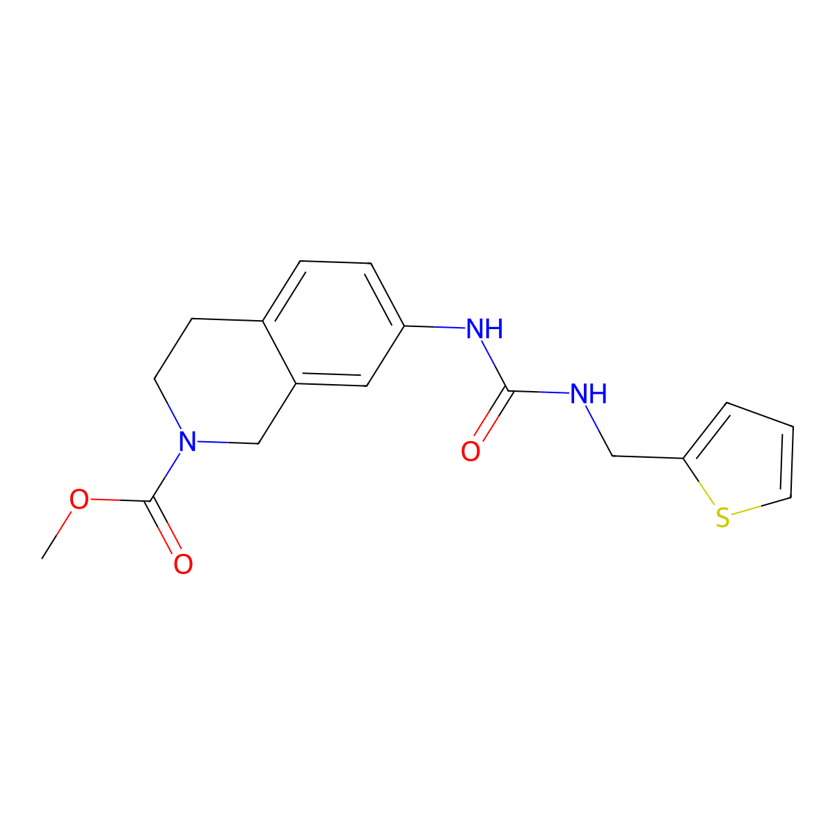 methyl 7-(3-(thiophen-2-ylmethyl)ureido)-3,4-dihydroisoquinoline-2(1H)-carboxylate molecular structure, CAS 1448050-21-2
