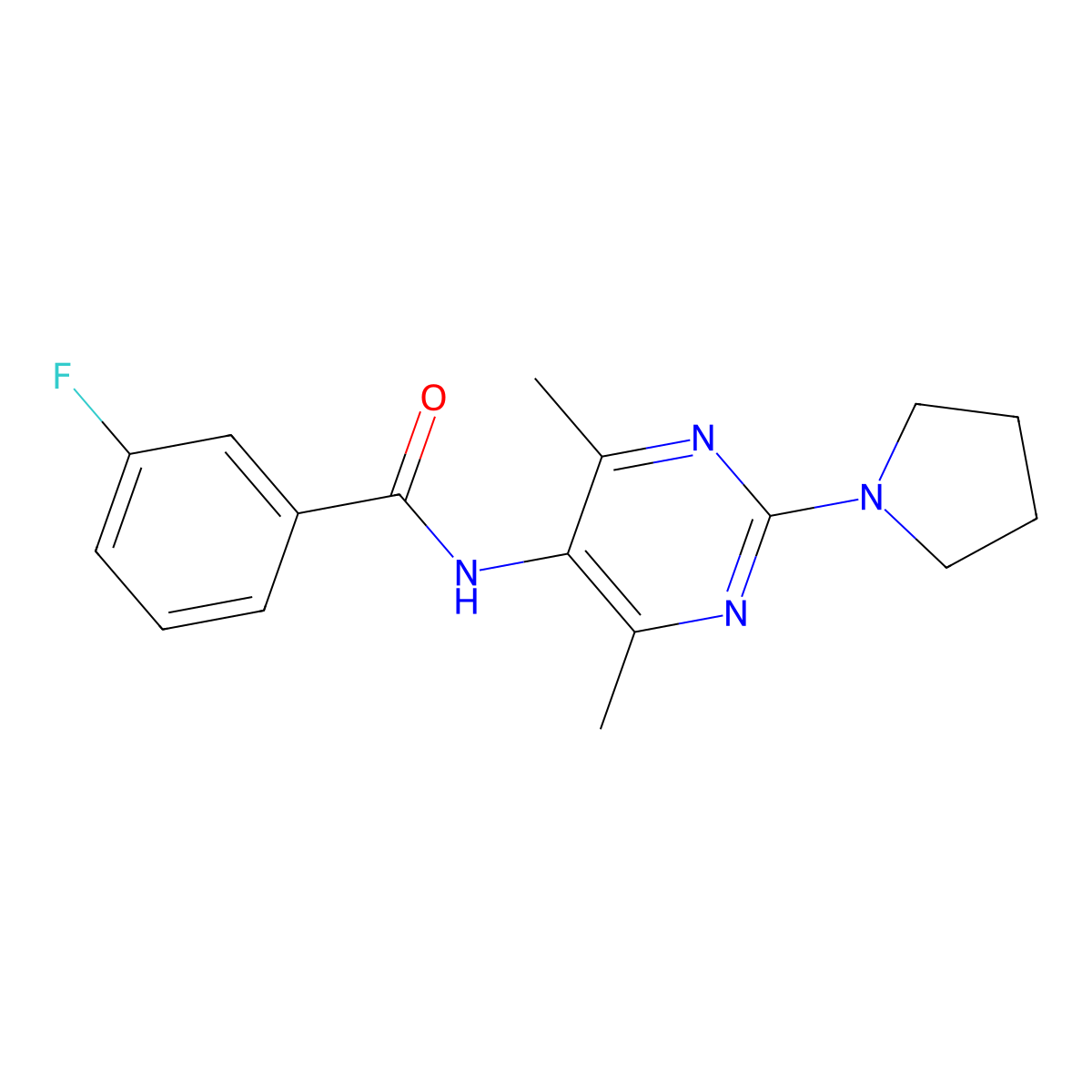 N-[4,6-Dimethyl-2-(pyrrolidin-1-YL)pyrimidin-5-YL]-3-fluorobenzamide molecular structure, CAS 1448050-22-3