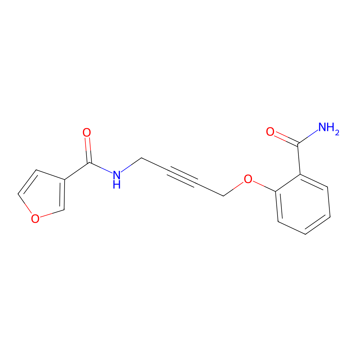 N-(4-(2-carbamoylphenoxy)but-2-yn-1-yl)furan-3-carboxamide molecular structure, CAS 1448050-23-4