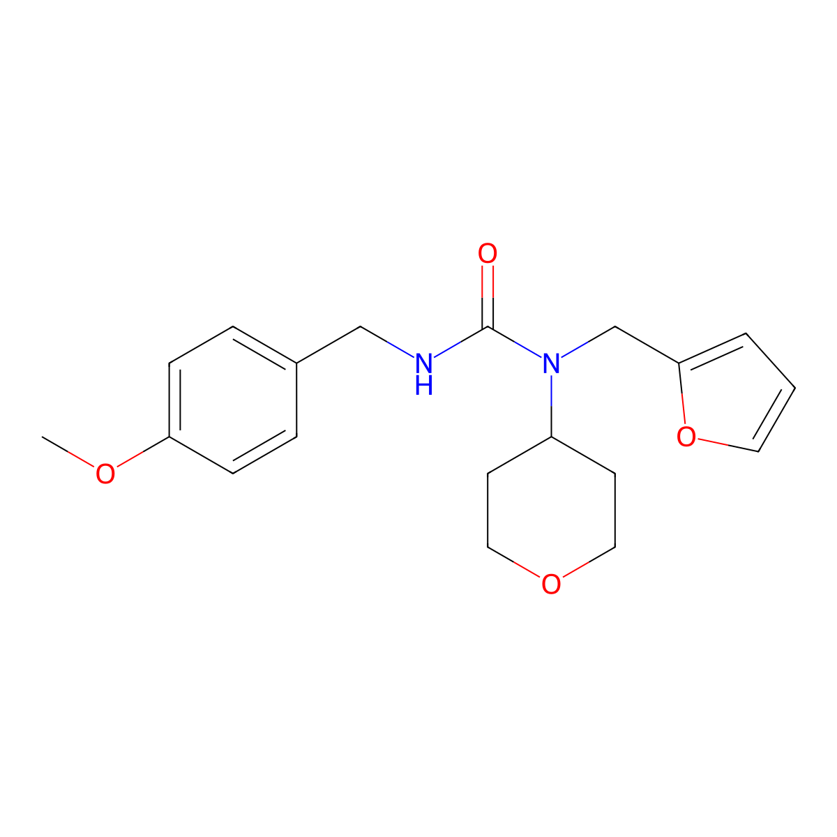 1-(furan-2-ylmethyl)-3-(4-methoxybenzyl)-1-(tetrahydro-2H-pyran-4-yl)urea molecular structure, CAS 1448050-26-7