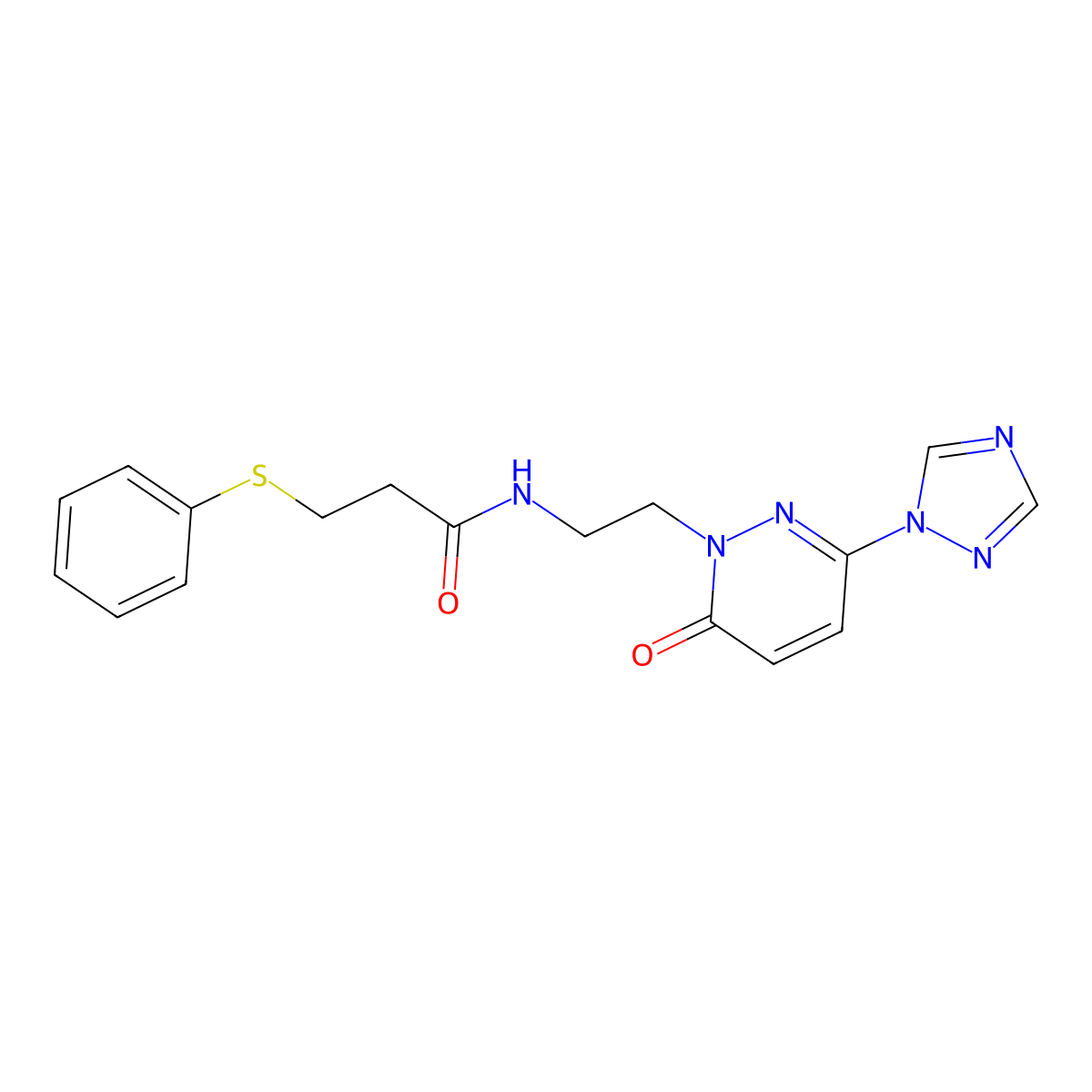 N-(2-(6-oxo-3-(1H-1,2,4-triazol-1-yl)pyridazin-1(6H)-yl)ethyl)-3-(phenylthio)propanamide molecular structure, CAS 1448050-28-9