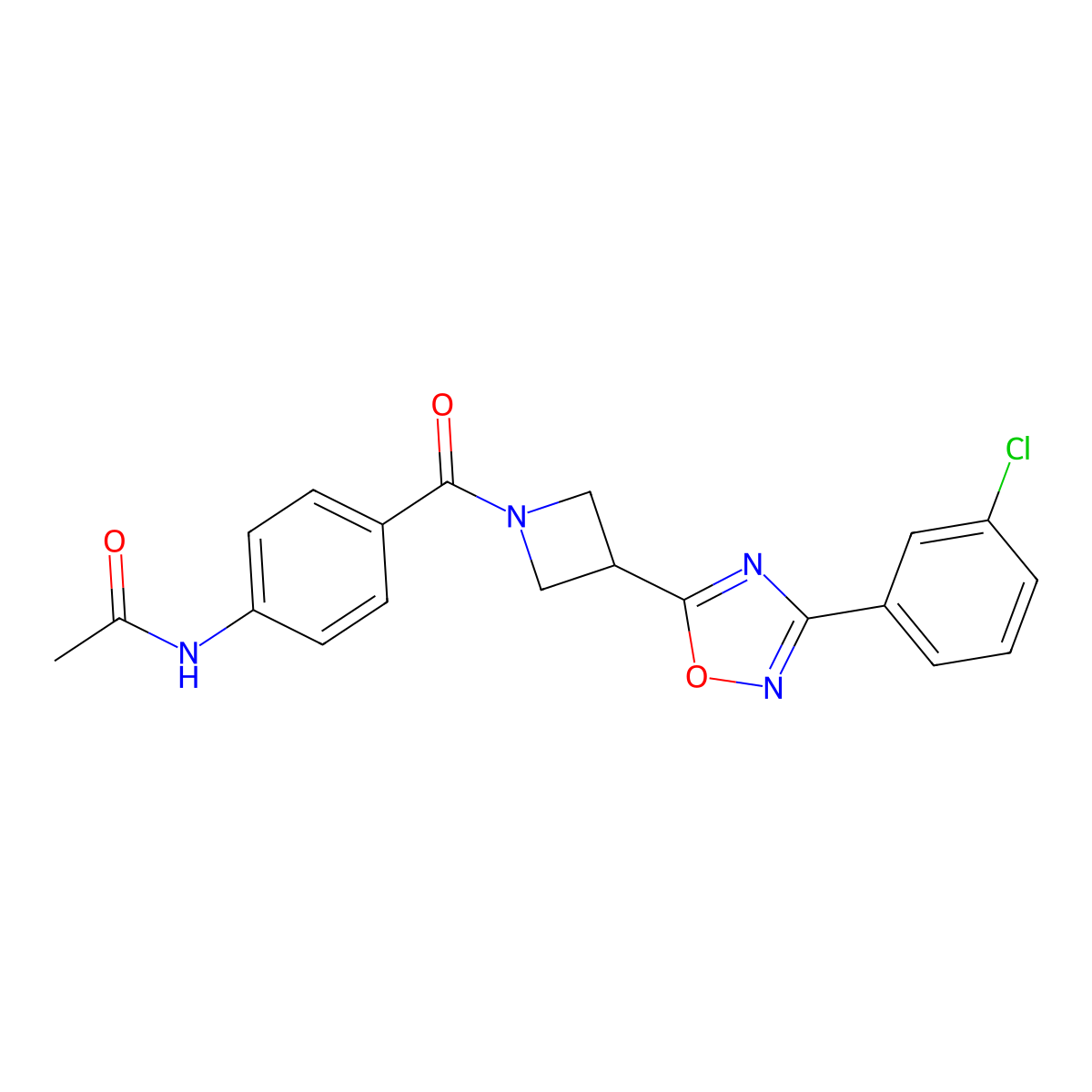 N-(4-(3-(3-(3-chlorophenyl)-1,2,4-oxadiazol-5-yl)azetidine-1-carbonyl)phenyl)acetamide molecular structure, CAS 1448050-30-3