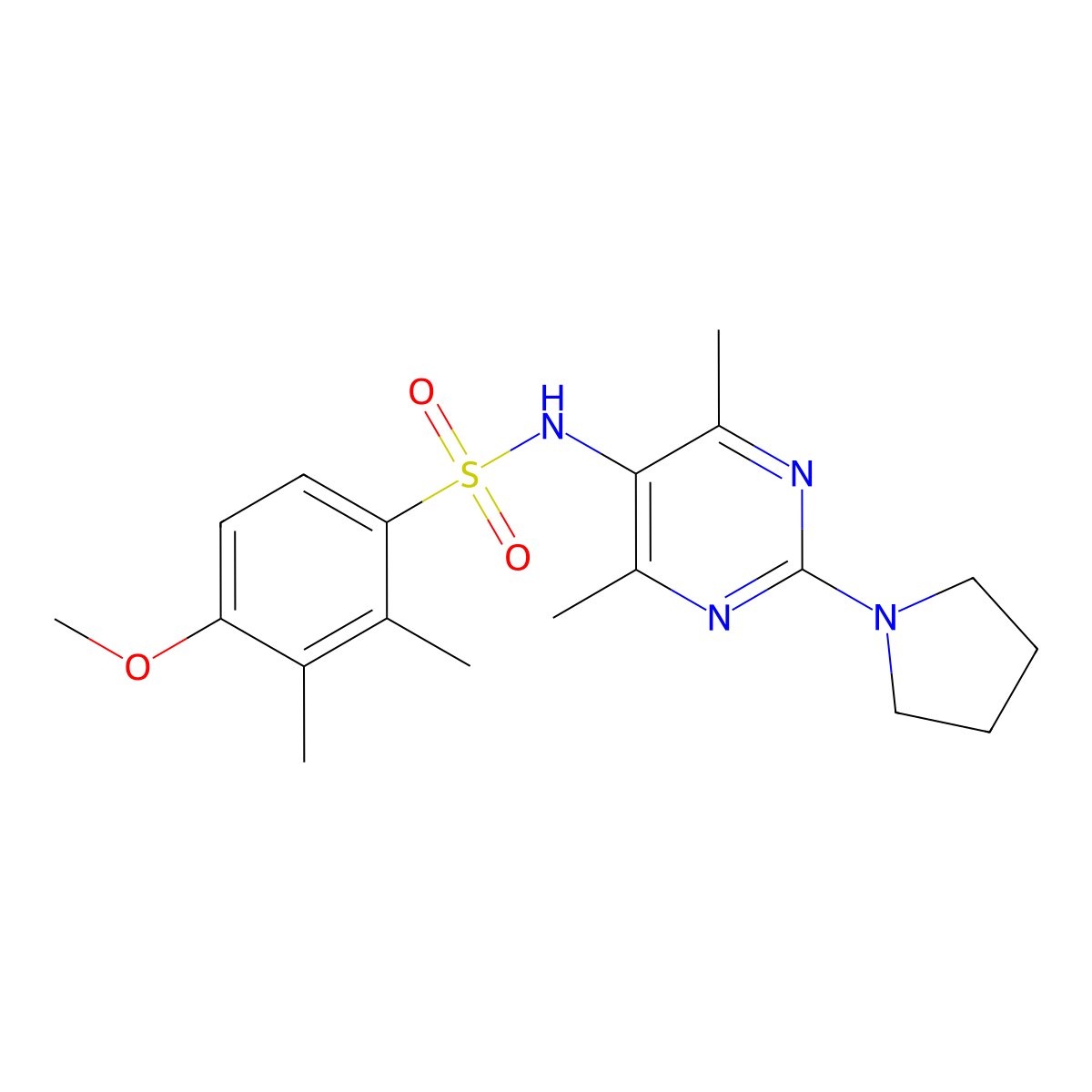 N-(4,6-dimethyl-2-(pyrrolidin-1-yl)pyrimidin-5-yl)-4-methoxy-2,3-dimethylbenzenesulfonamide molecular structure, CAS 1448050-31-4